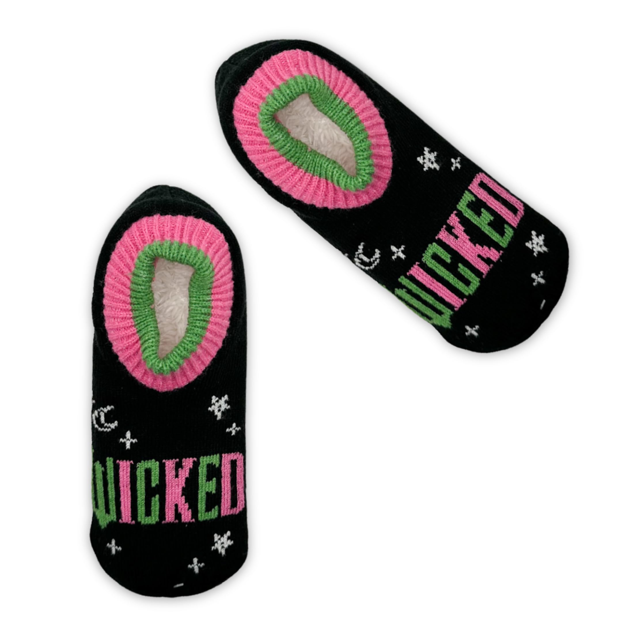 Wicked Women's Pink and Green Single Cuffer Slipper Socks, Black Multi, 9-11