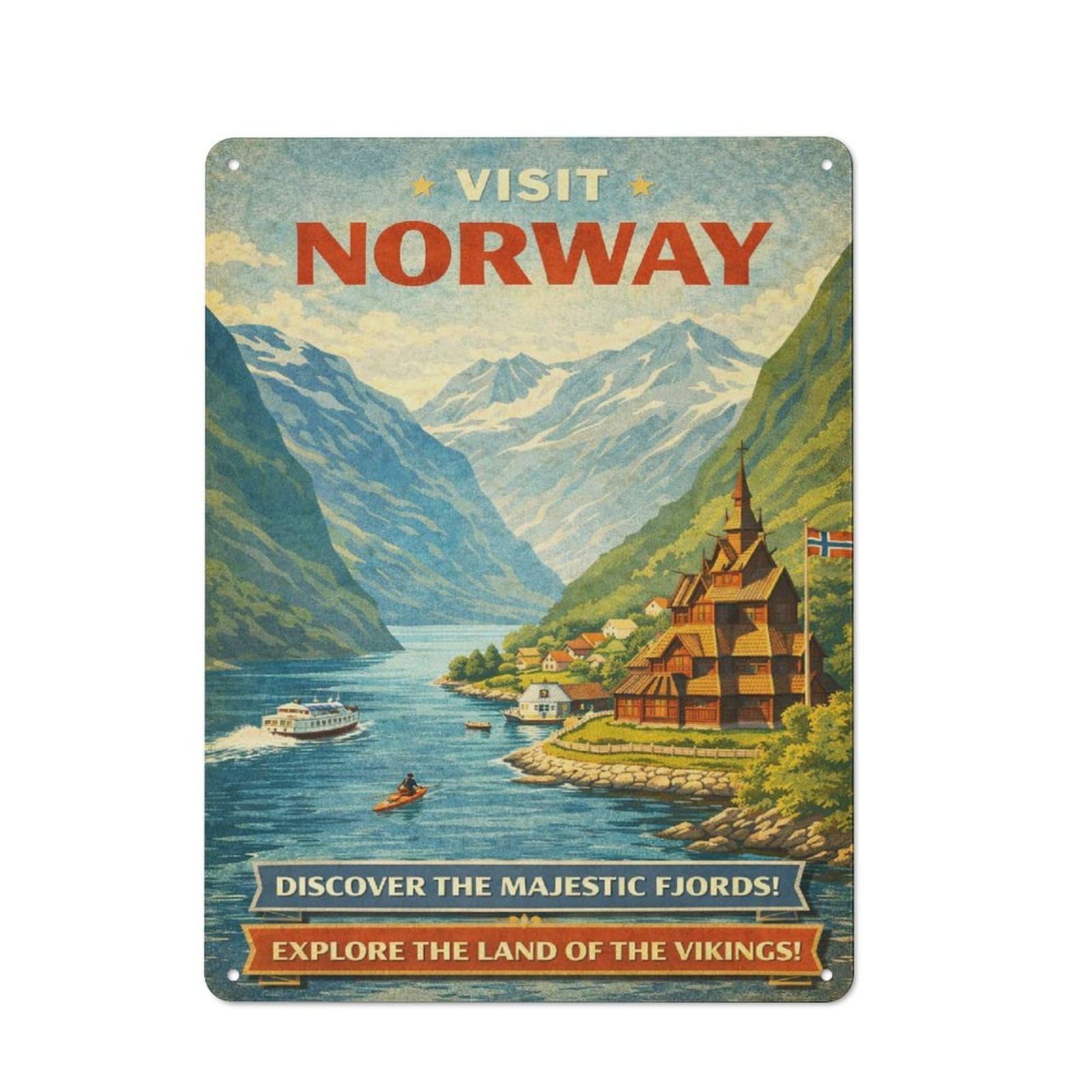 Junmoney Style-18 Visit Norway Vintage Travel Rustic Printed Metal Sign 40X30cm For Garage Or Workshop, For Garage, Workshop And Man Cave Decoration