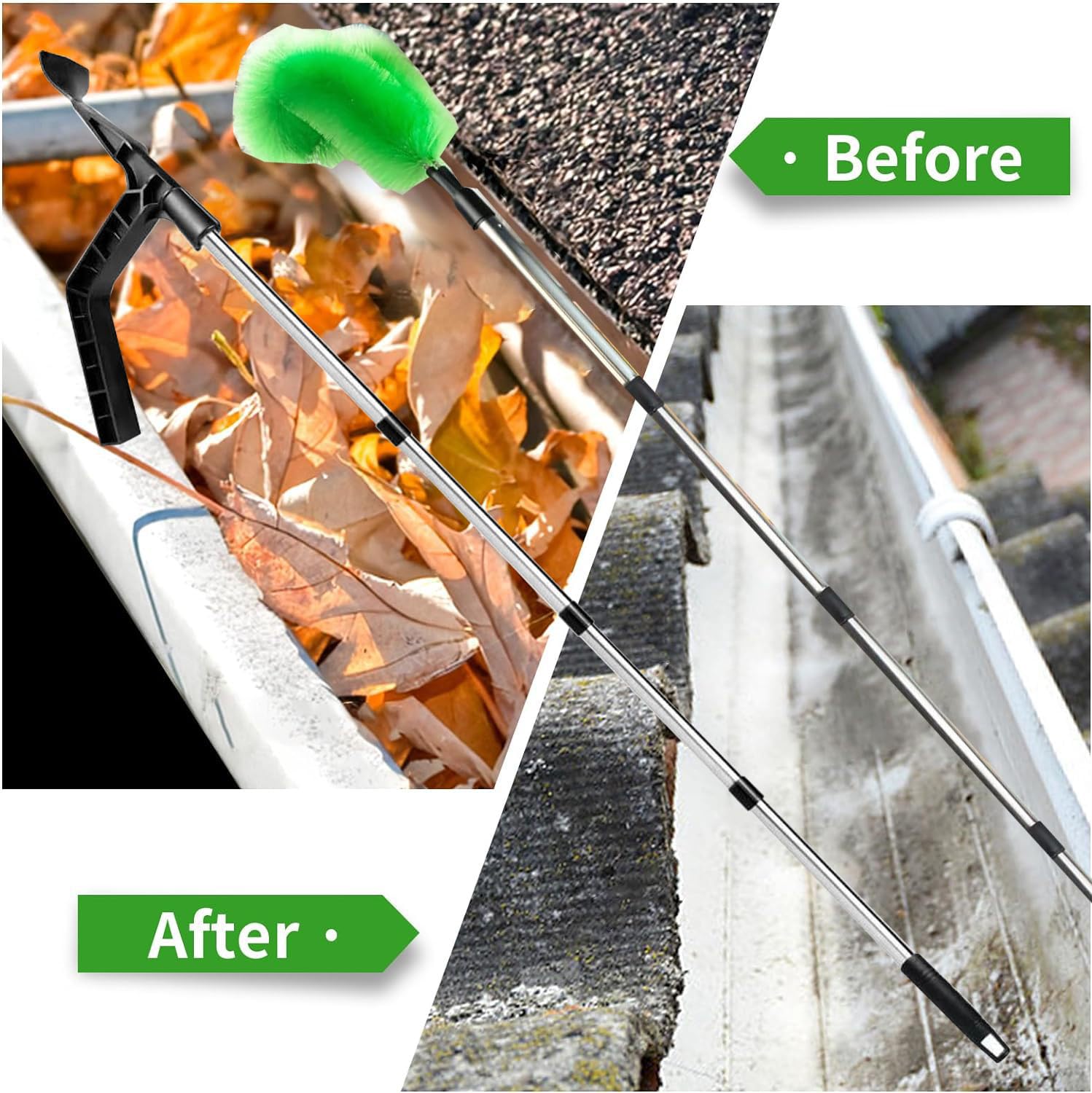 Râteau De Nettoyage De Gouttières Depuis Le Sol | Poignée Rotative, Rallonge Compatible, En ABS - Outil Maison