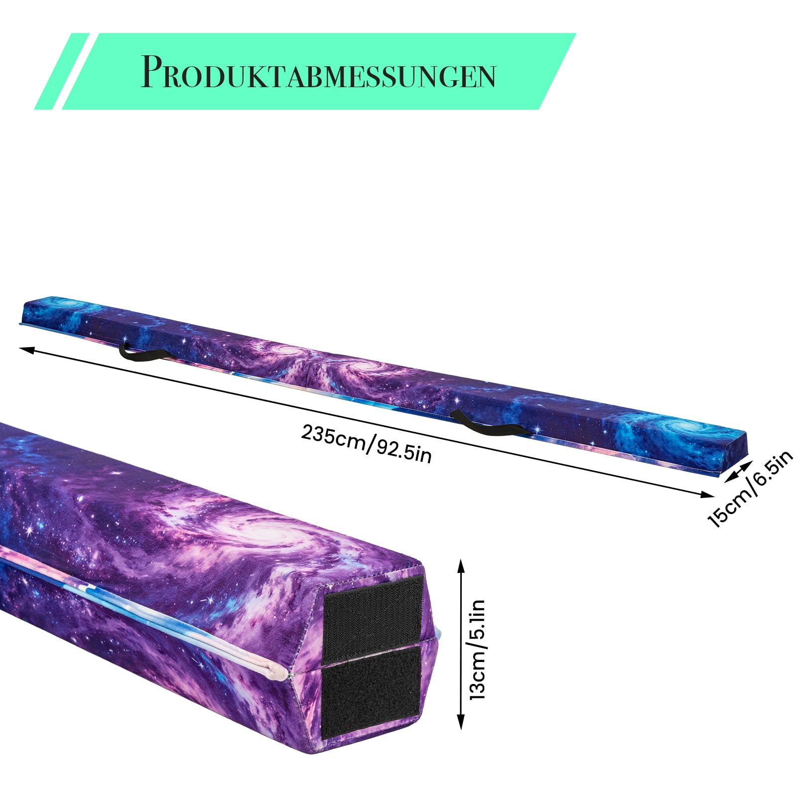 Faltbarer Gymnastik Schwebebalken 235 cm – Trainingsbalken mit Massivholz Kern & Schaumstoffpolsterung, Rutschfester Balance Beam Turnbalken, Wettkampfgerät Turnen