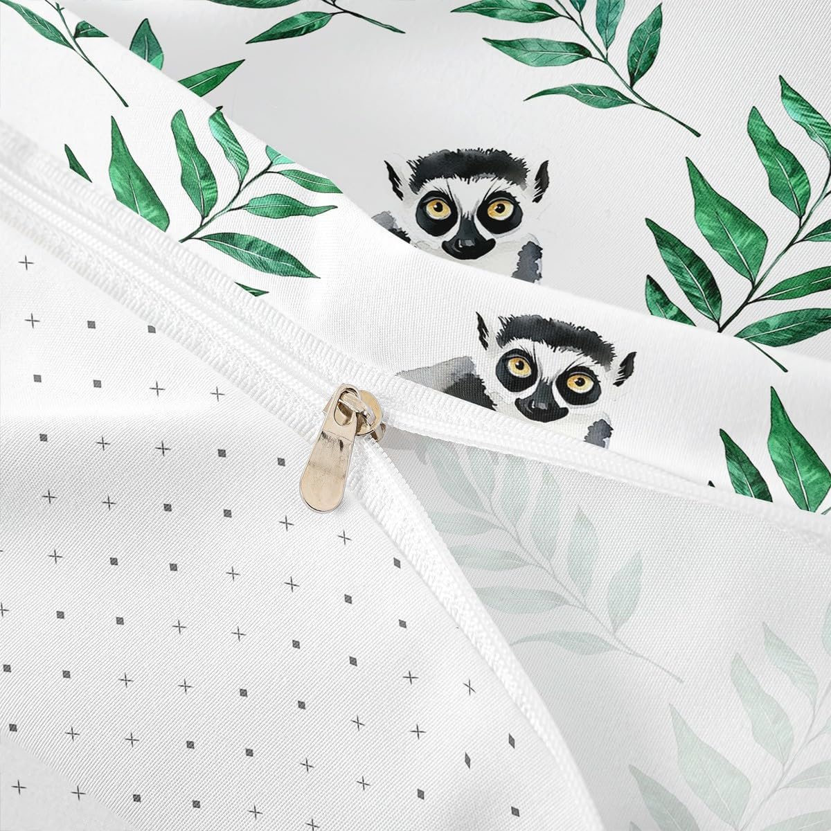 Erosebridal Madagascar Comforter Cover Lovely Lemur Pattern Bedding Set Twin Size for Kids Boys Girls Teens Jungle Foliage Leaves Duvet Cover Cute Animal Aloha Botanical Quilt Cover