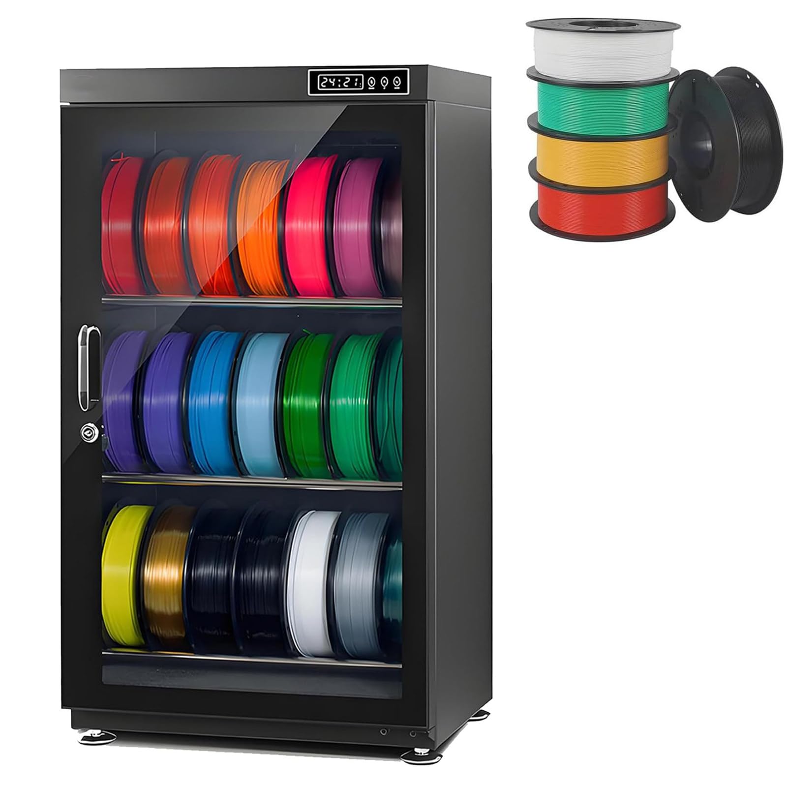DDZJTPP 3D Printer Filament Dry Cabinet,Filament Dehydrator Storage Cabinet,Sealed Anti-Moisture Dry Box with LCD Display,Multi-Roll Drying Rack,Moisture Proof Solution for 3D Printing Materials 115L
