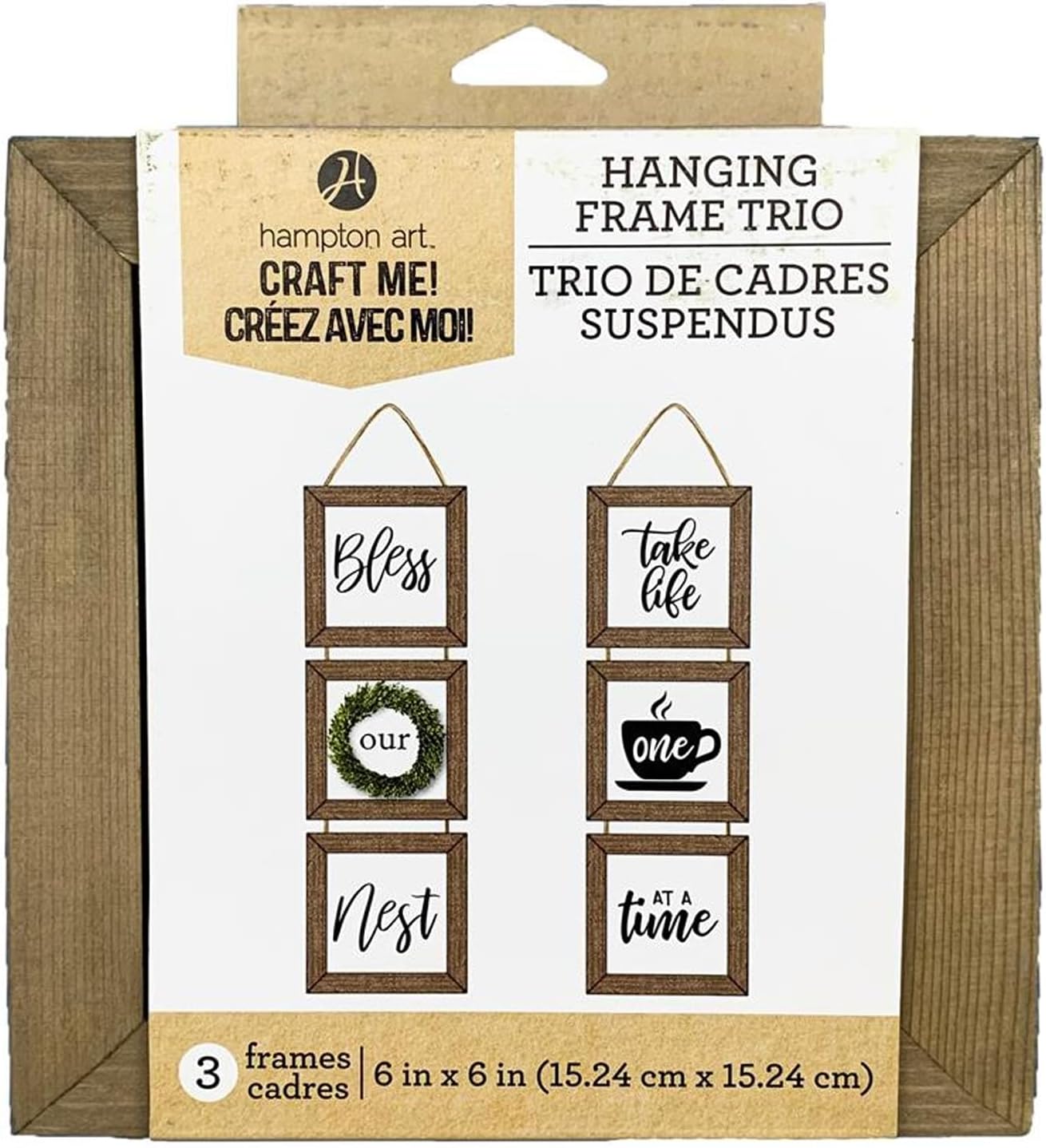 Hampton ArtWood Rustic Frame 6" X 6" Hanging Trio With White Insert, Wood Plaque, Sign Blank, Blanks, Wooden Plaques, Blank Signs For Crafts, Wooden Sign Blank, Planks For Crafts