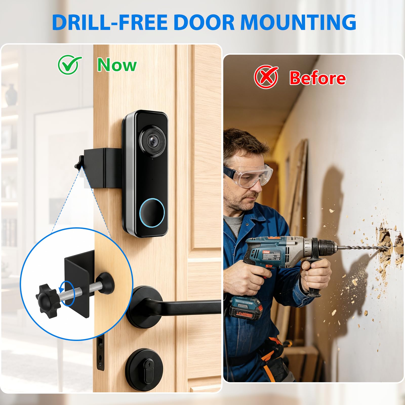 Supporto antifurto per campanello Wyze, senza trapano, staffa di montaggio regolabile per videocitofono Wyze Duo Cam, supporto per videocamera completamente in metallo per affitti di appartamenti