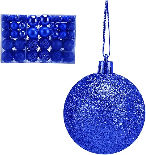 Miniatura 9 de Juego de 100 adornos de bolas de Navidad, bolas colgantes inastillables para decoración de fiesta de árbol de Navidad (azul)