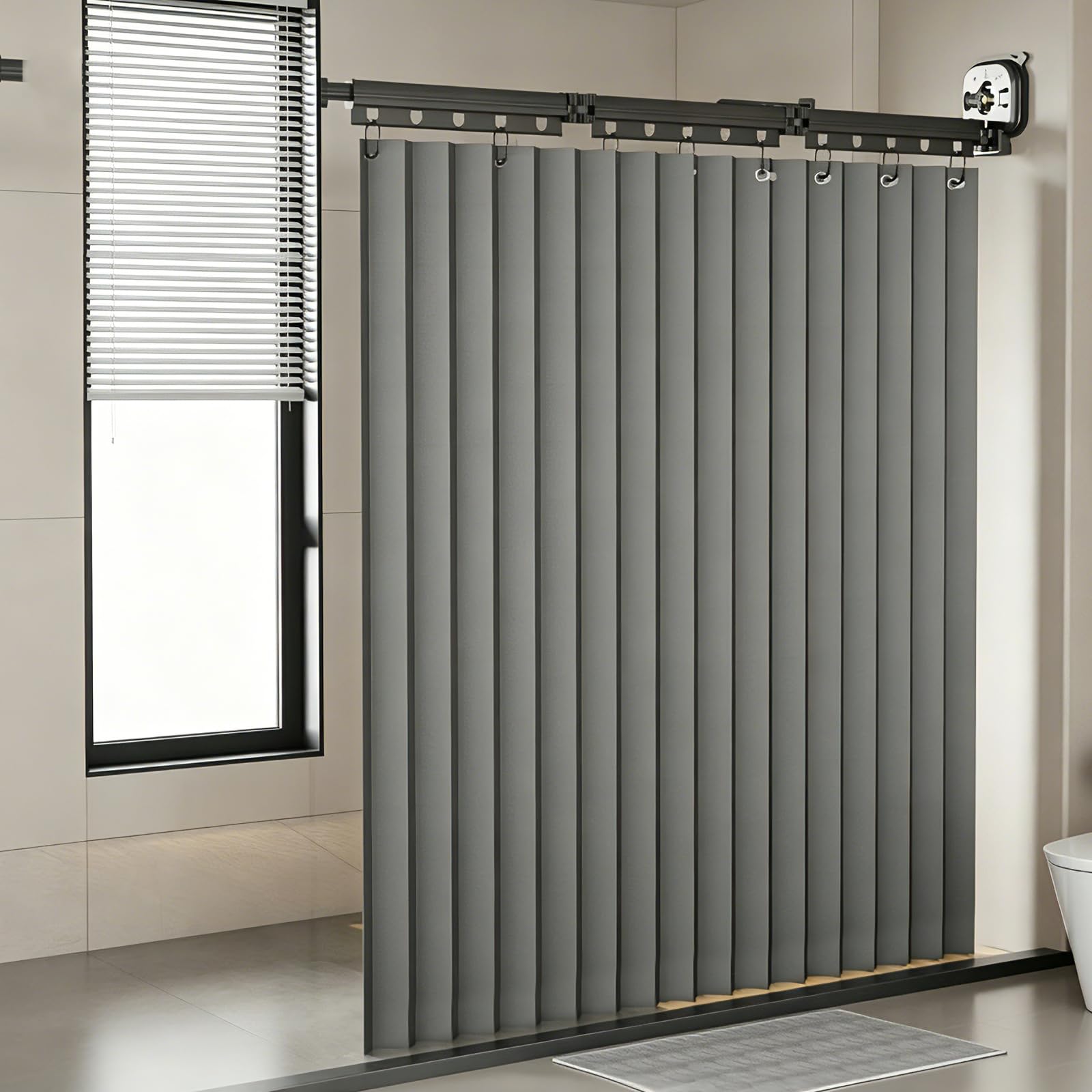 Tenda da doccia con asta, montaggio a parete, asta pieghevole, impermeabile, lavabile, per doccia angolare (versione a ventosa)