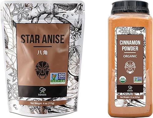 Soeos Star Anise Seeds Anis Estrella, 4 oz + polvo de canela orgánica, 15 oz