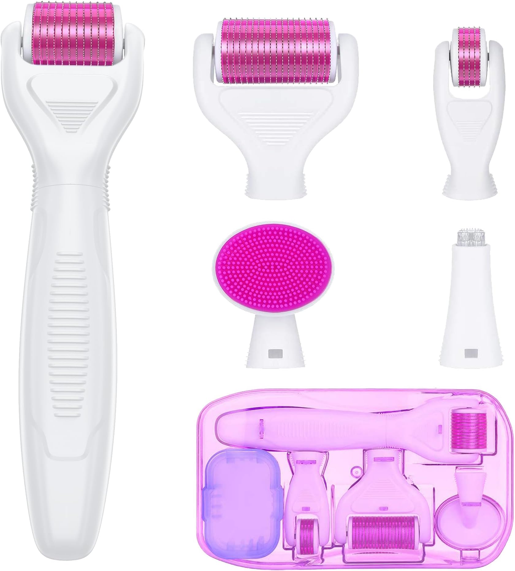 Tazweeq 6 in 1 Titanium Microneedling Roller Kit, Micro Needle Roller with 5 Replaceable Heads, Portable Facial Beauty Care Tool