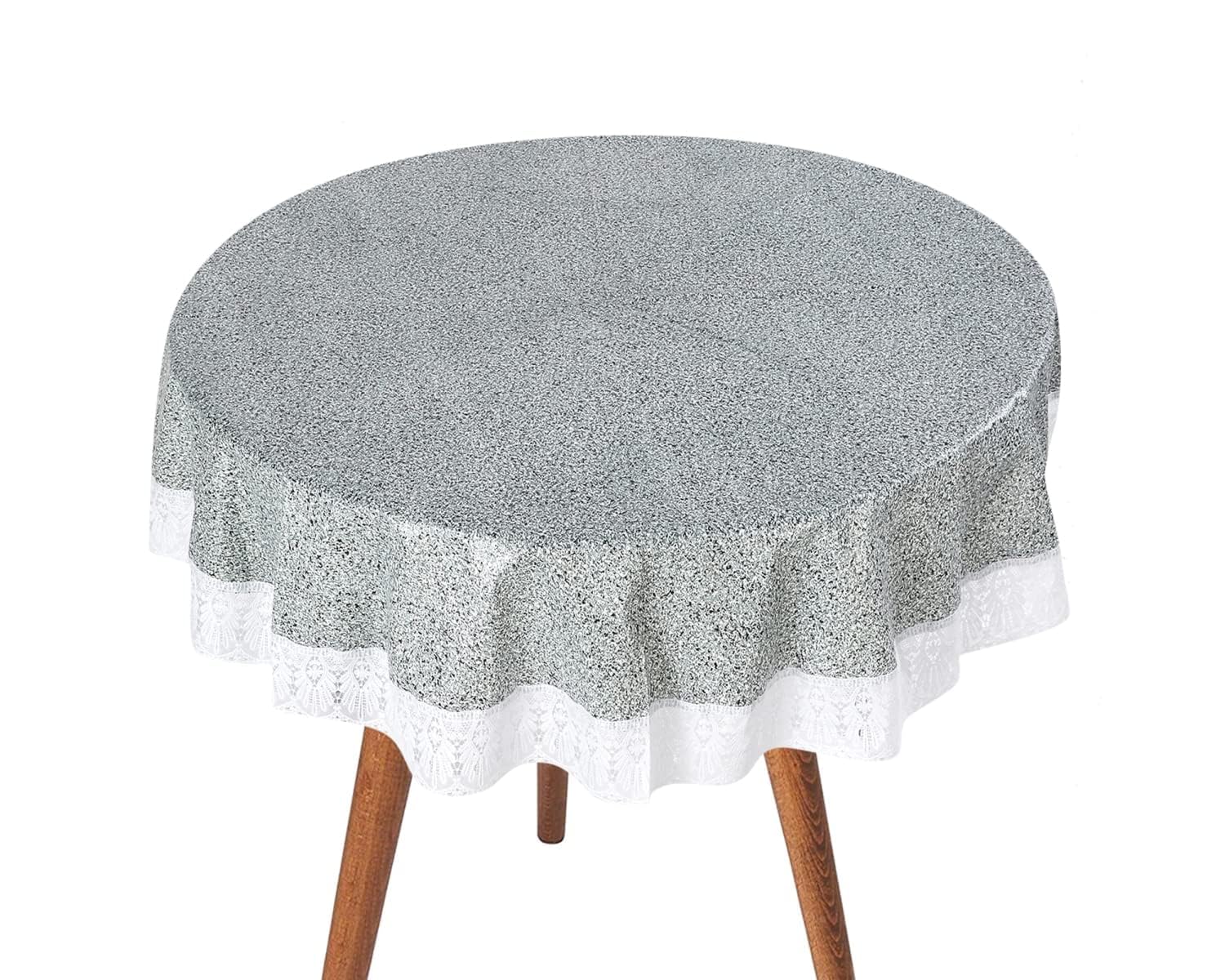Printed PVC Plastic Flowered 4 Seater Round Shape Table Cover (Size- 60 Inches Round) (Grey Stone)-image-8