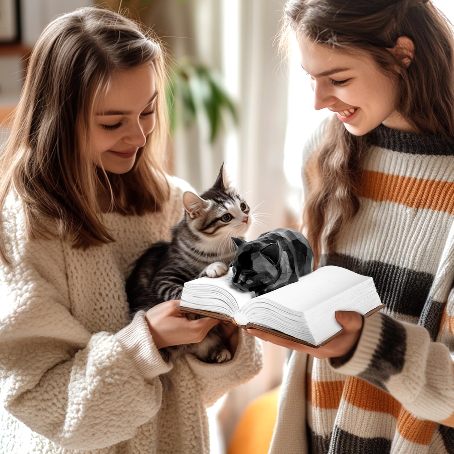 Regalos para amantes de los gatos, regalos para amantes de los libros, figuras de gato negro, decoración de gatos, regalos para amantes de los libros, mujeres, regalos conmemorativos de