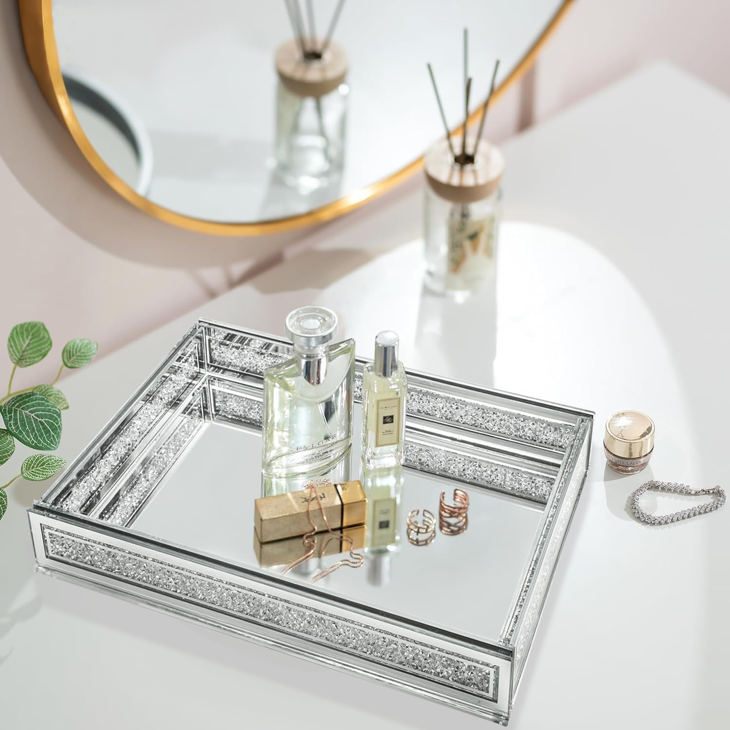 Crystal Tray Perfume Vanity Tray Glass Rectangle Makeup 【FIXTURES】 T