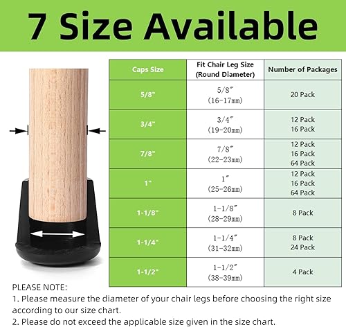 Miniatura 13 de Furnigear Tapas para patas de silla, puntas de goma antideslizantes de 1-1/2 pulgadas de diámetro interior, protectores de suelo redondas blancas