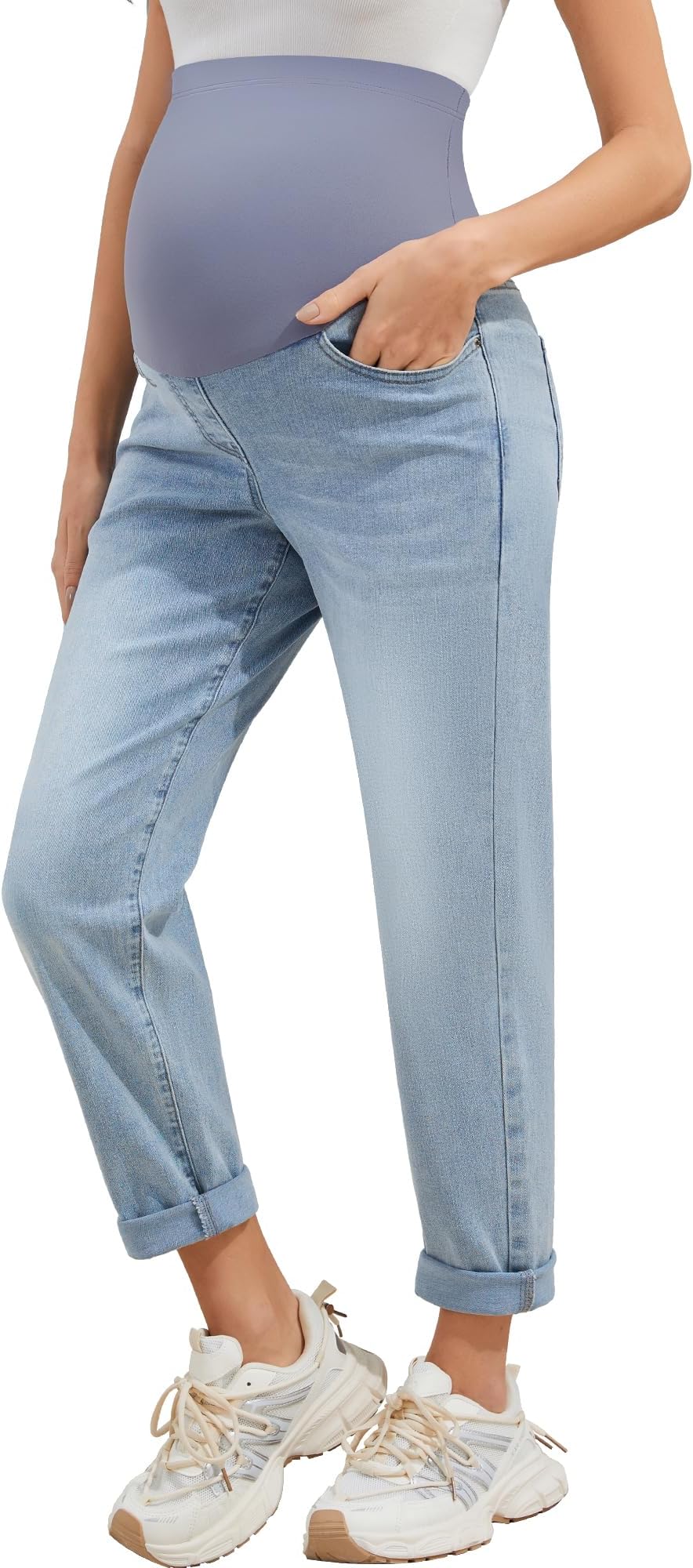 POSHGLAM Women's Maternity Jeans Over Belly Comfy Stretch 28'' Boyfriend Jeans Loose Pregnancy Pants, S-XXL