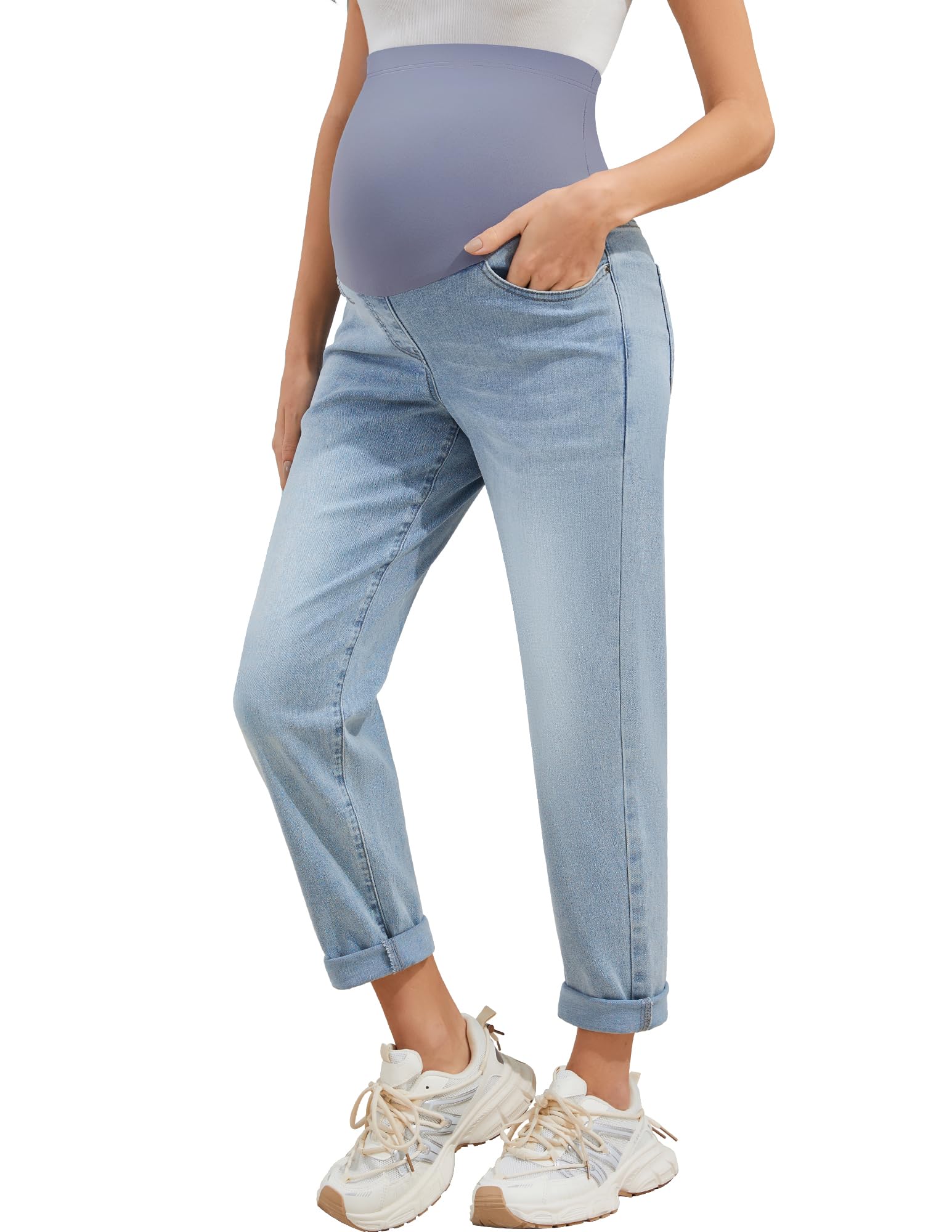 POSHGLAM Women's Maternity Jeans Over Belly Comfy Stretch Boyfriend Jeans Loose Pregnancy Pants, S-XXL