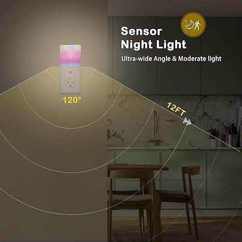 Miniatura 5 de Luz nocturna con purpurina rosa, luz nocturna enchufable, sensor de atardecer a amanecer, luces nocturnas para escaleras, pasillo, cocina,