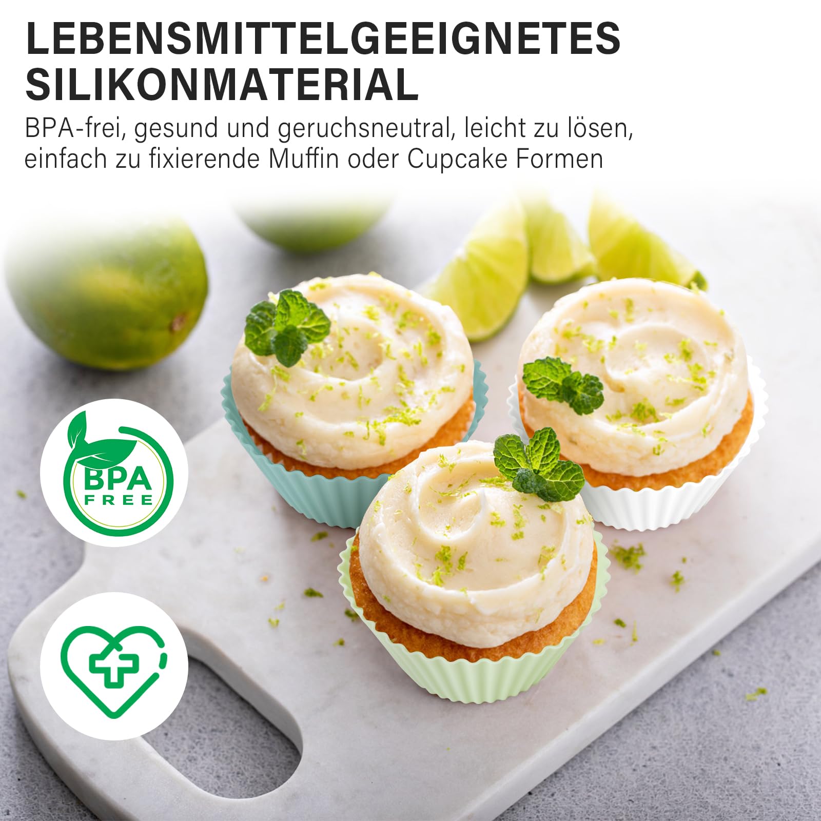 Silikonowe foremki do muffinek, 24 sztuki, wielokrotnego użytku, okrągłe, silikonowe foremki do ciast, kremów, budyniu, zielonych