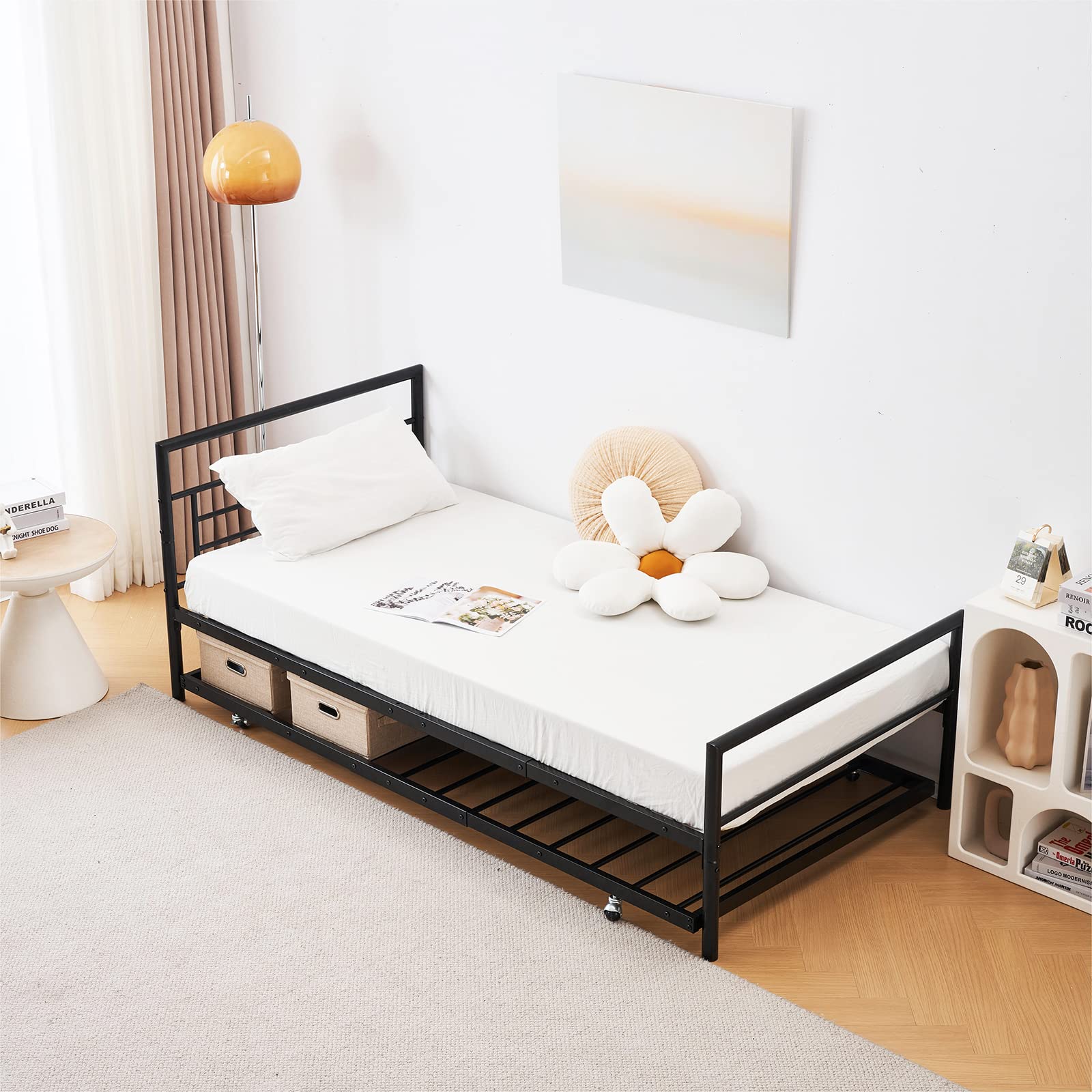 ブラック　195-97cm　パイプベッド シングル 収納 北欧風 子供部屋SDG 家具、インテリア 195*97cm パイプベッド シングル 収納 北欧風 子供