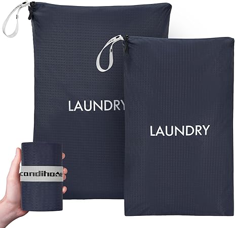 Travel Laundry Bag (2 Pcs - Large + Small) - Foldable Waterproof Washable