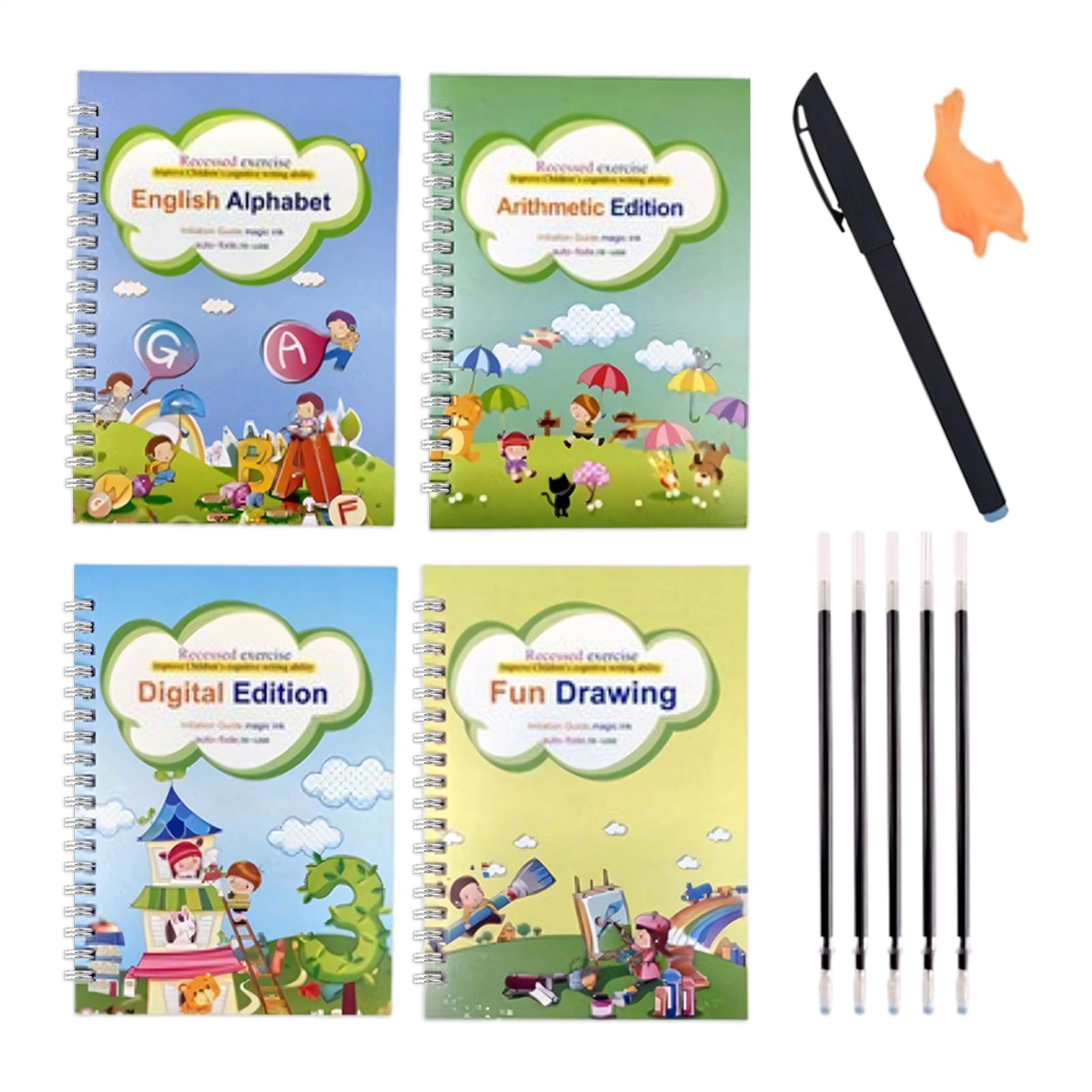 Grooved Kids Writing Books - Wielokrotnego użytku Tracing Copy Books for Preschool, Przedszkole, Homeschool with Learning Practice Function, Educational, Girls, 17,52 x 17,09