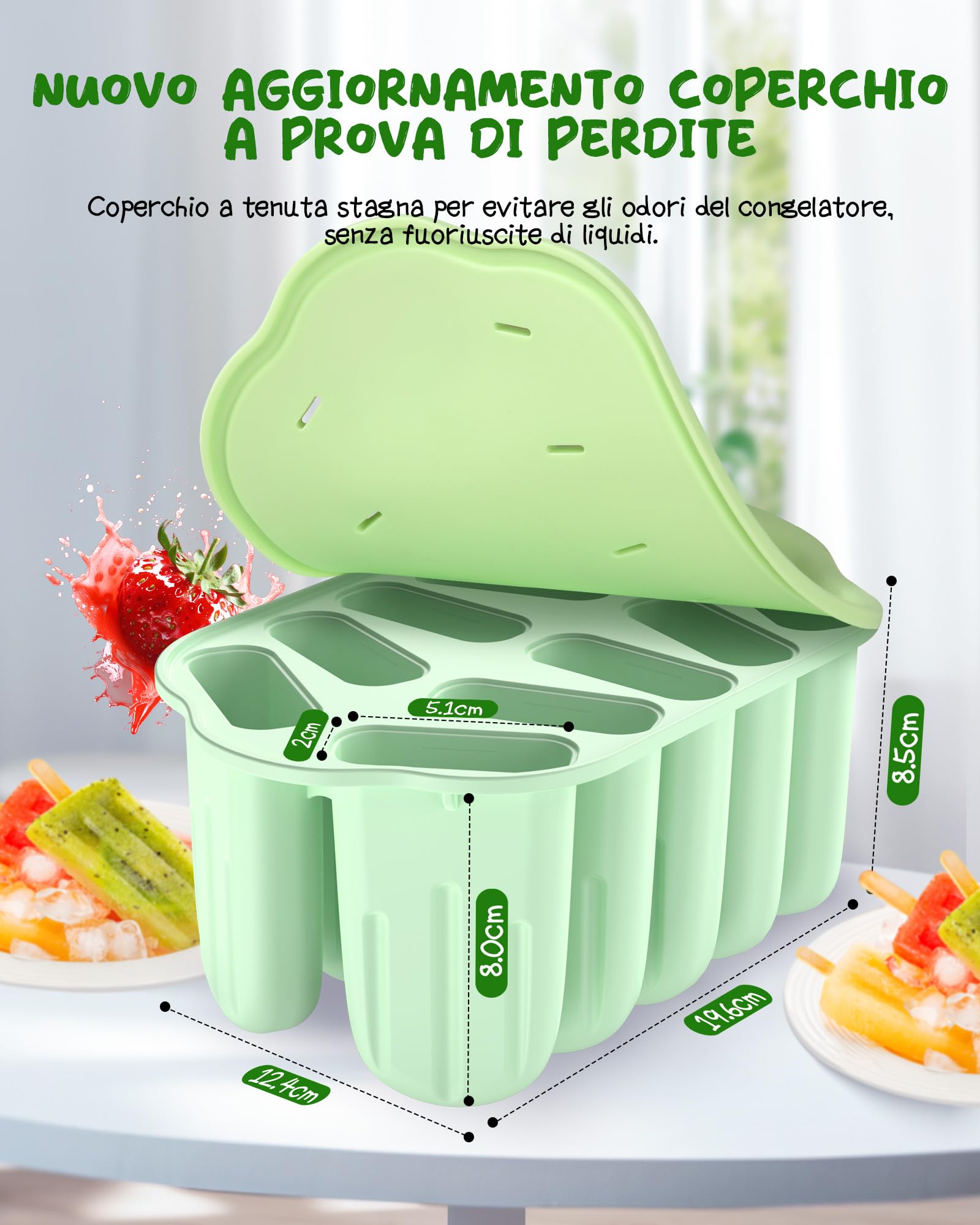 Kit Stampo Per Ghiaccioli In Silicone Con 12 Cavità, 90ml L'una, Inclusi 50 Bastoncini, 50 Sacchetti, Imbuto E Spazzola - Senza BPA, Per Succo, Yogurt E Frutta
