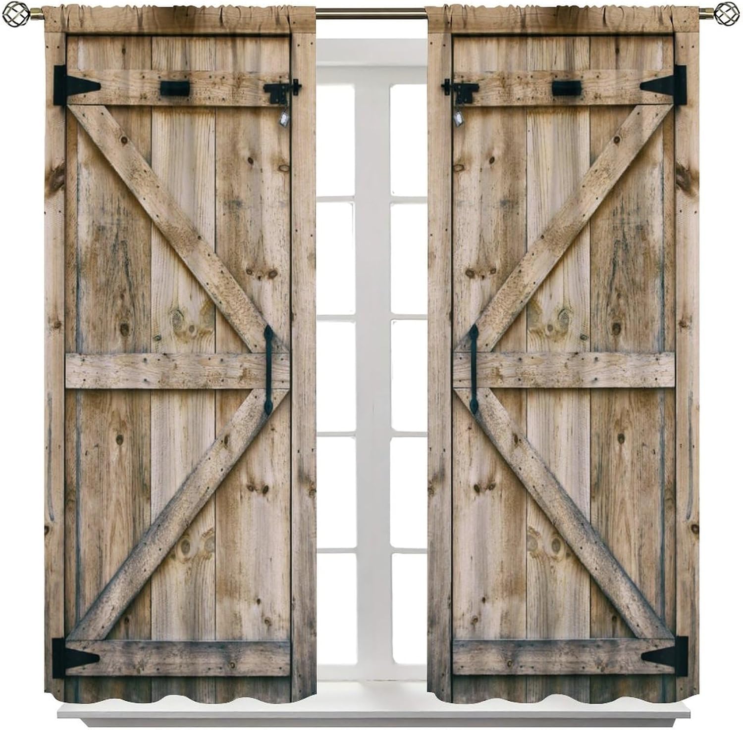 Western Vintage Wood Curtains Country Barn Door Farm Retro Curtain with Rod Pocket for Bedroom Living Room Home Decor Drapes Thermal Insulated Window Treatments 2 Panels Set 84" W X 84" L