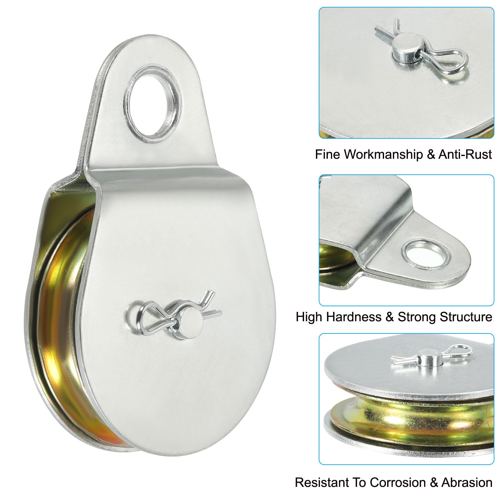 PATIKIL Polea Fija Simple De Una Rueda, Pack De 3 3" Polea De Acero Al Carbono para Cable Pesado Polea De Remolque Rueda Elevadora Rodillo De Polea Simple