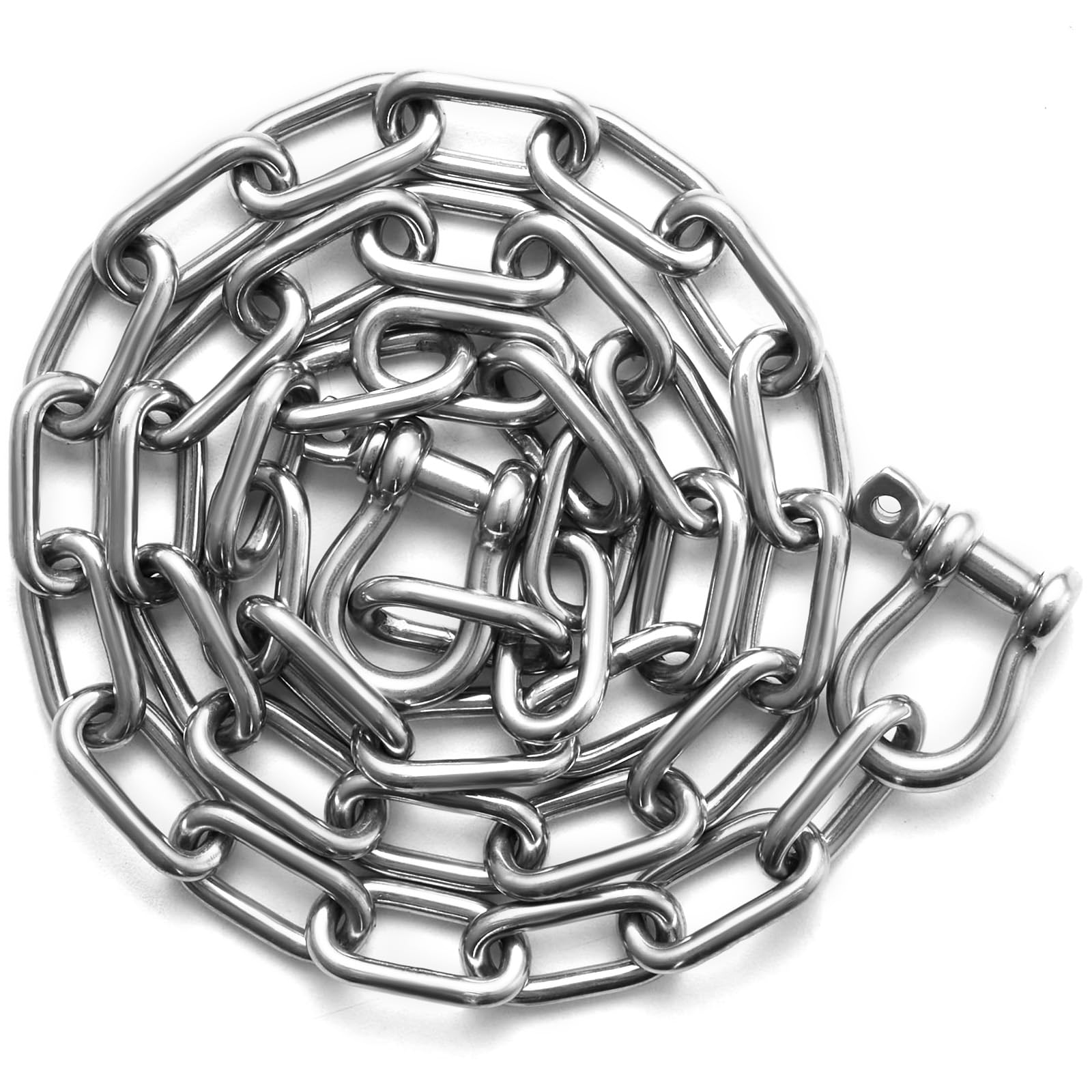 VEVOR Boat Anchor Chain, 1/4" x 4', 1700 lbs. WLL/4800 lbs. BS, 316 Stainless Steel Marine Grade Anchor Lead Chain with Dual Lock Ring Shackles for