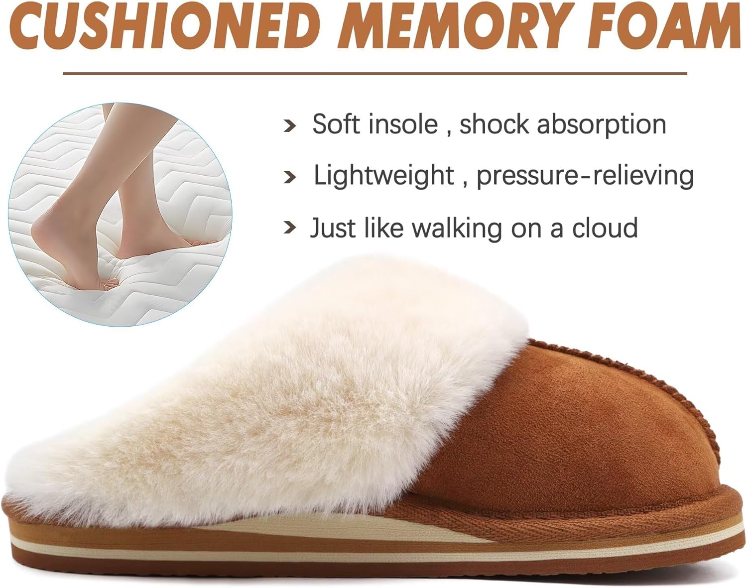 KuaiLu Womens Cozy Memory Foam Slippers Ladies Fuzzy Faux Fur Lined Warm Arch Support House Shoes Slip on Comfy Winter Scuff Indoor Outdoor Rubber Hard Sole - Image 4