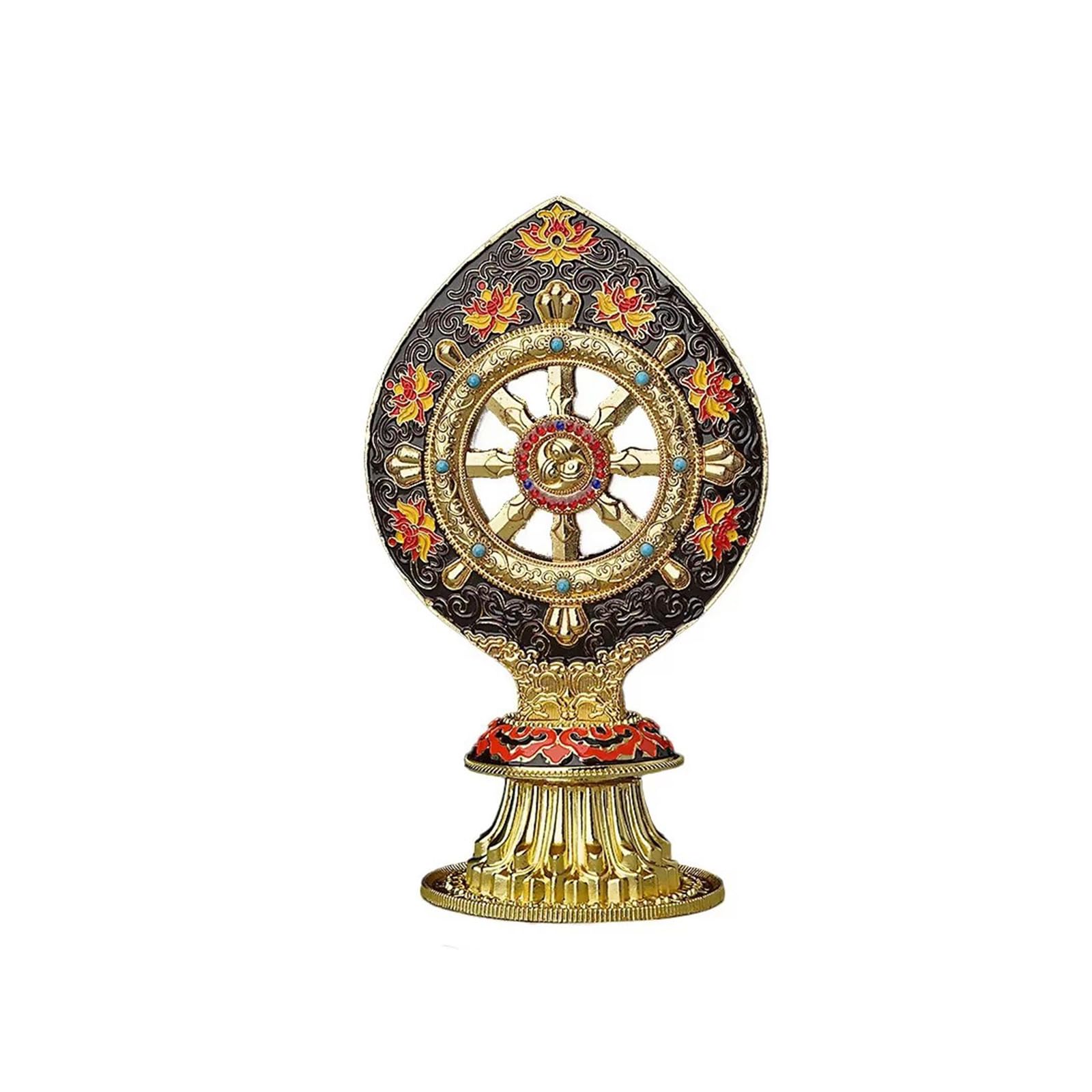 MKYKDY Buddhist Wheel Of Dharma Statue, Tibetan Home Decorations,Crafts Buddha Sculpture, Feng Shui Tabletop Decor Ornaments
