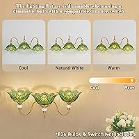 Vista 4 de Vintage Bathroom Vanity Light, 3-Light Matte Brass Finish Vanity Light with Floral Green Glass Shades, Retro Wall Sconce for Bathroom, Dressing Table