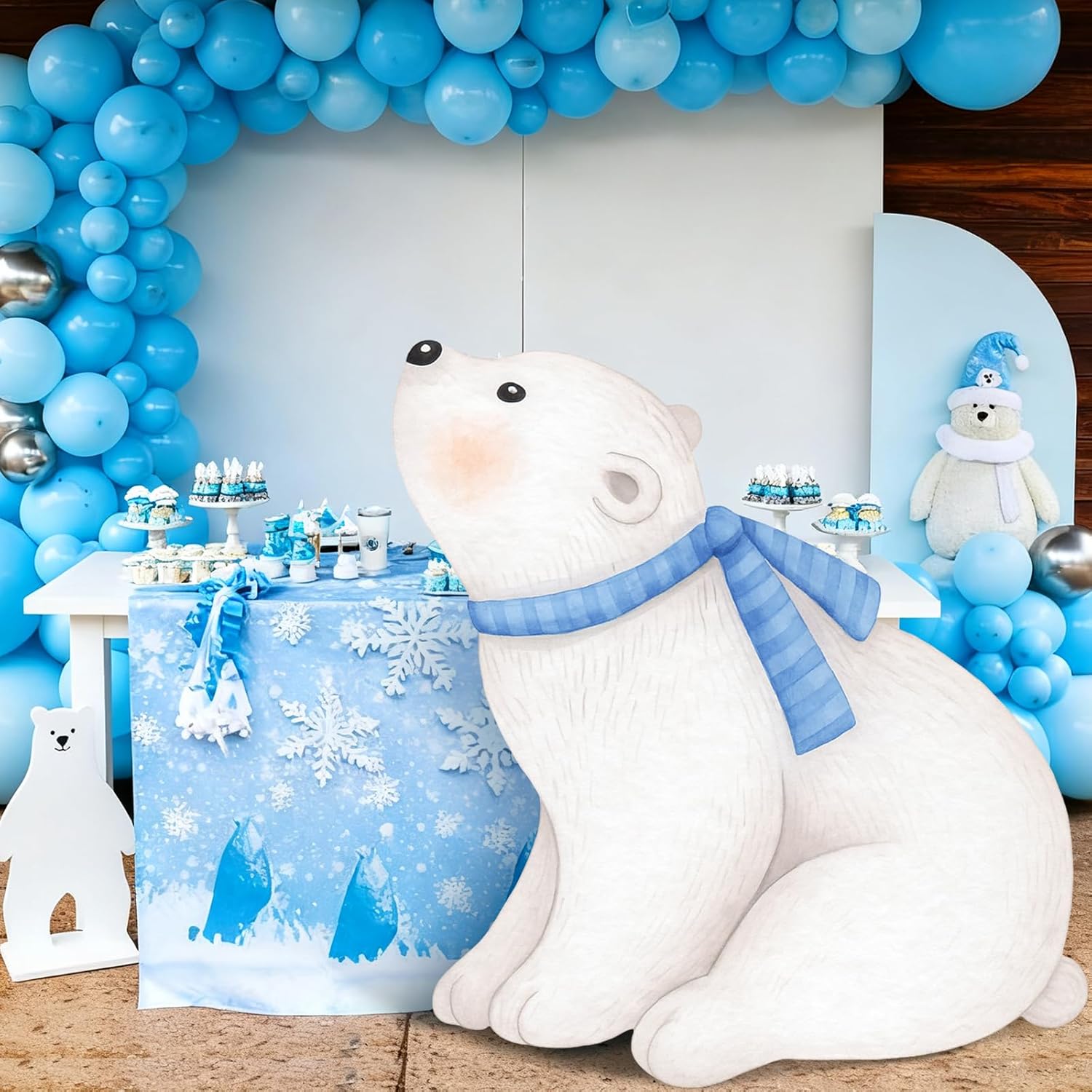Winter Onederland 1st Birthday Boy Decorations Polar 3ft Bear Cardboard Cutouts Baby Its Cold Outside Polar Bear Theme Birthday Party Decor for Winter Photo Booth Props Blue