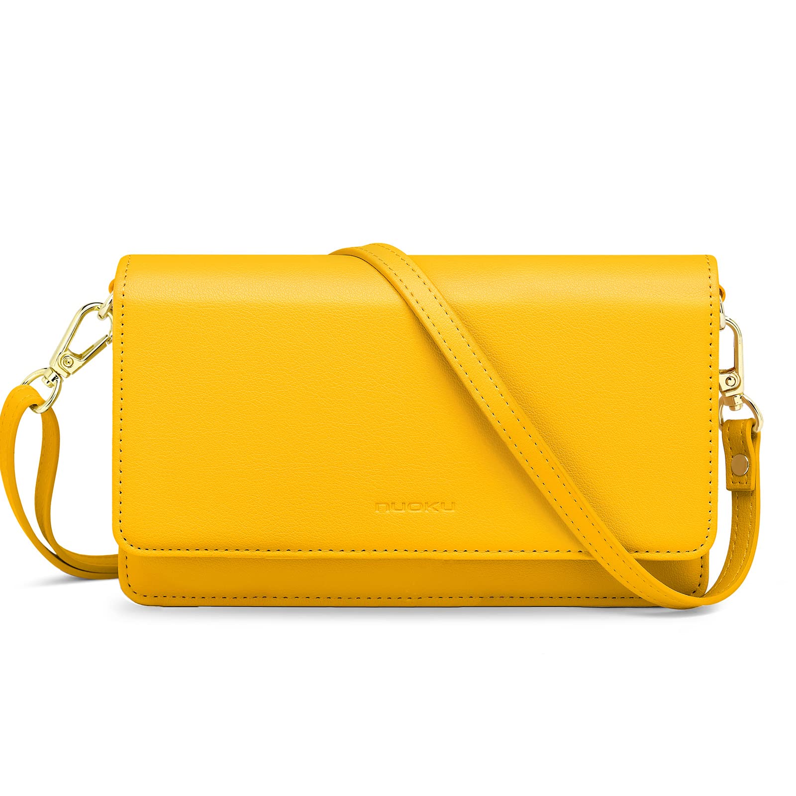nuoku Crossbody Bag for Women Cellphone Little Purse with Credit Card Slots Lightweight Leather Wristlet Wallet, Yellow