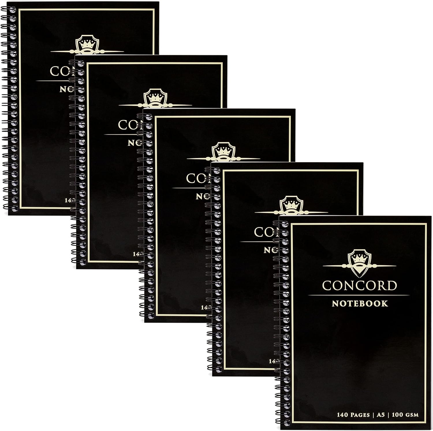 Pukka Pad A5 Size, Black Concord Book Notebook Notepad Diary Ruled, 140 Pages, 100gsm, Wire Bound, Card Covers, Page Perforation