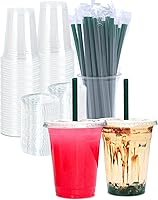 Vista 1 de Vasos de plástico transparente de 16 onzas con tapas y popotes, vasos desechables para bebidas frías, café helado, batidos, batidos, 25