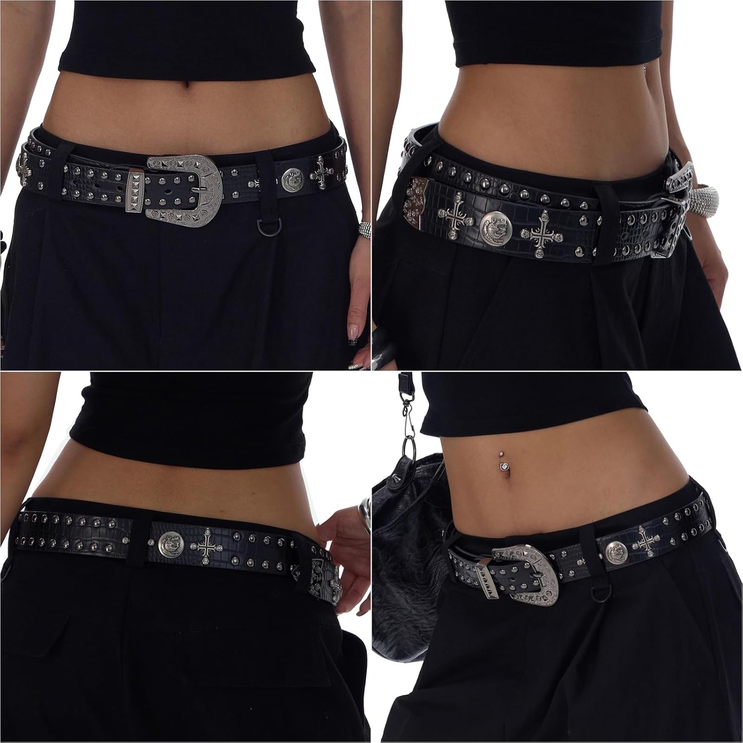 Black Western Cowboy Belt for Men Women Western Cowboy Cowgirl Y2k Studded Belt Western Punk Studded Belts - Image 5