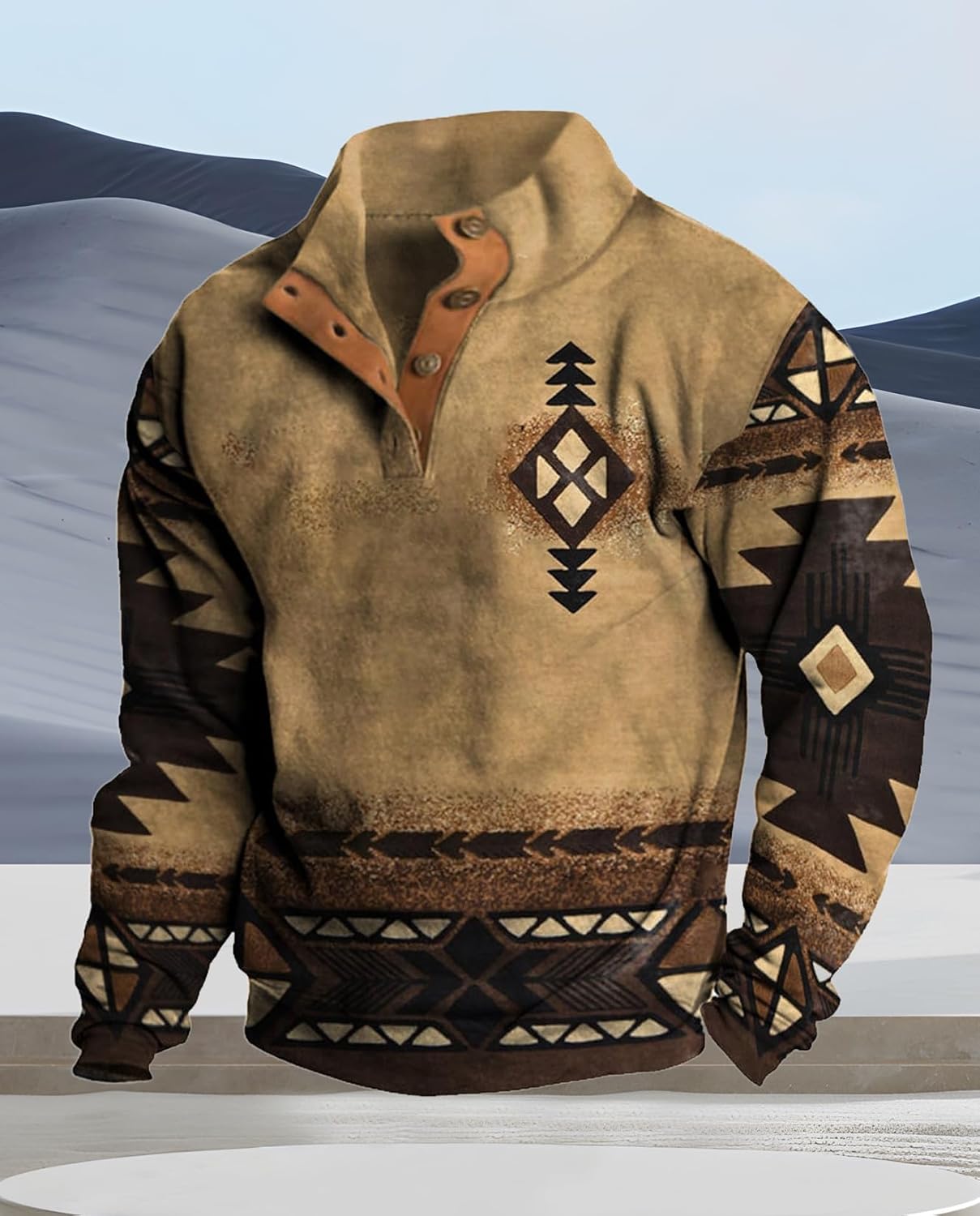 Western Sweatshirts for Men Aztec Ethnic Print Quarter Zip Pullover Fleece Hoodies Casual Stand Collar Sweatshirt - Image 6
