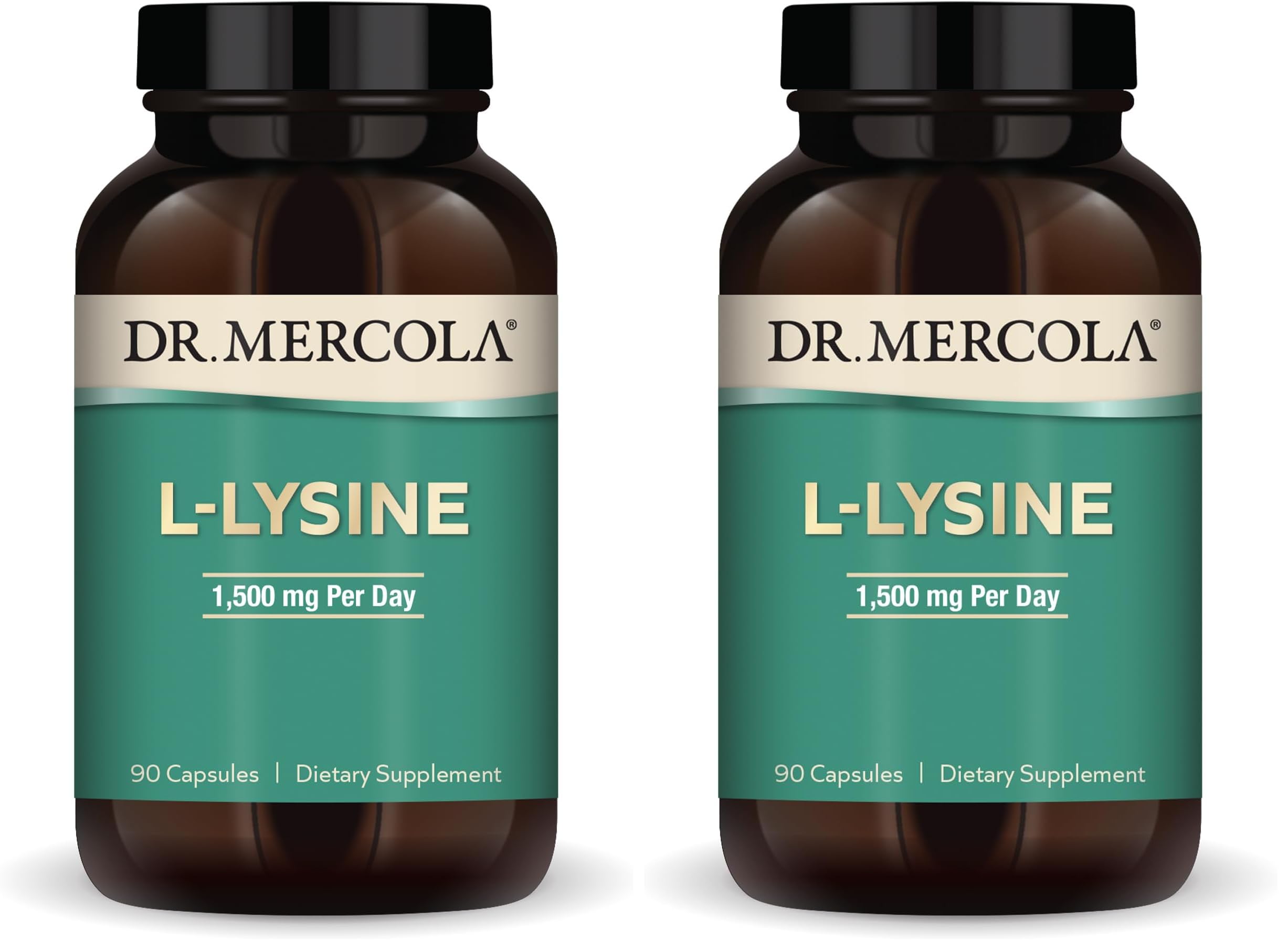 Dr. Mercola L-Lysine, 90 Capsules 1500 mg L-Lysine, Non-GMO, Gluten Free, Soy Free (Pack of 2) 90 Count (Pack of 2)