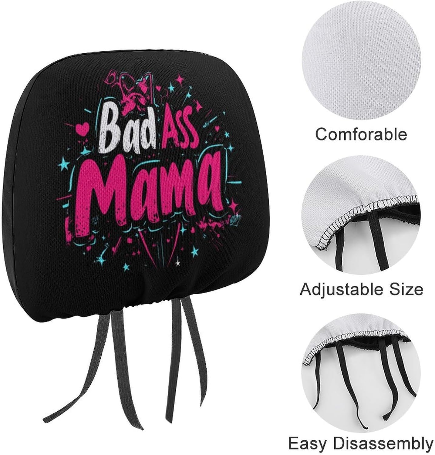 Bad Ass Mama Cute Car Headrest Covers Soft Seat Head Rest Protector Auto Seat Accessories Fit for Most Car image 3