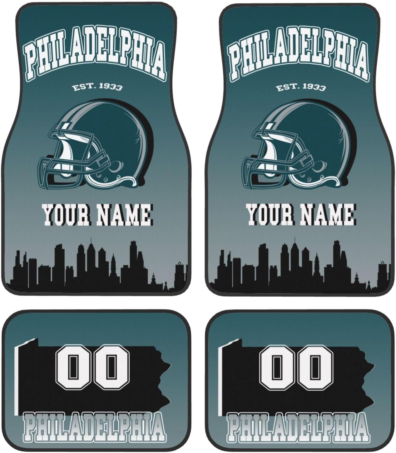 Custom Football Car Floor Mat 4 Pieces Personalized Non-Slip Car Foot Mat Name Number Customized Car Interior Accessoriess