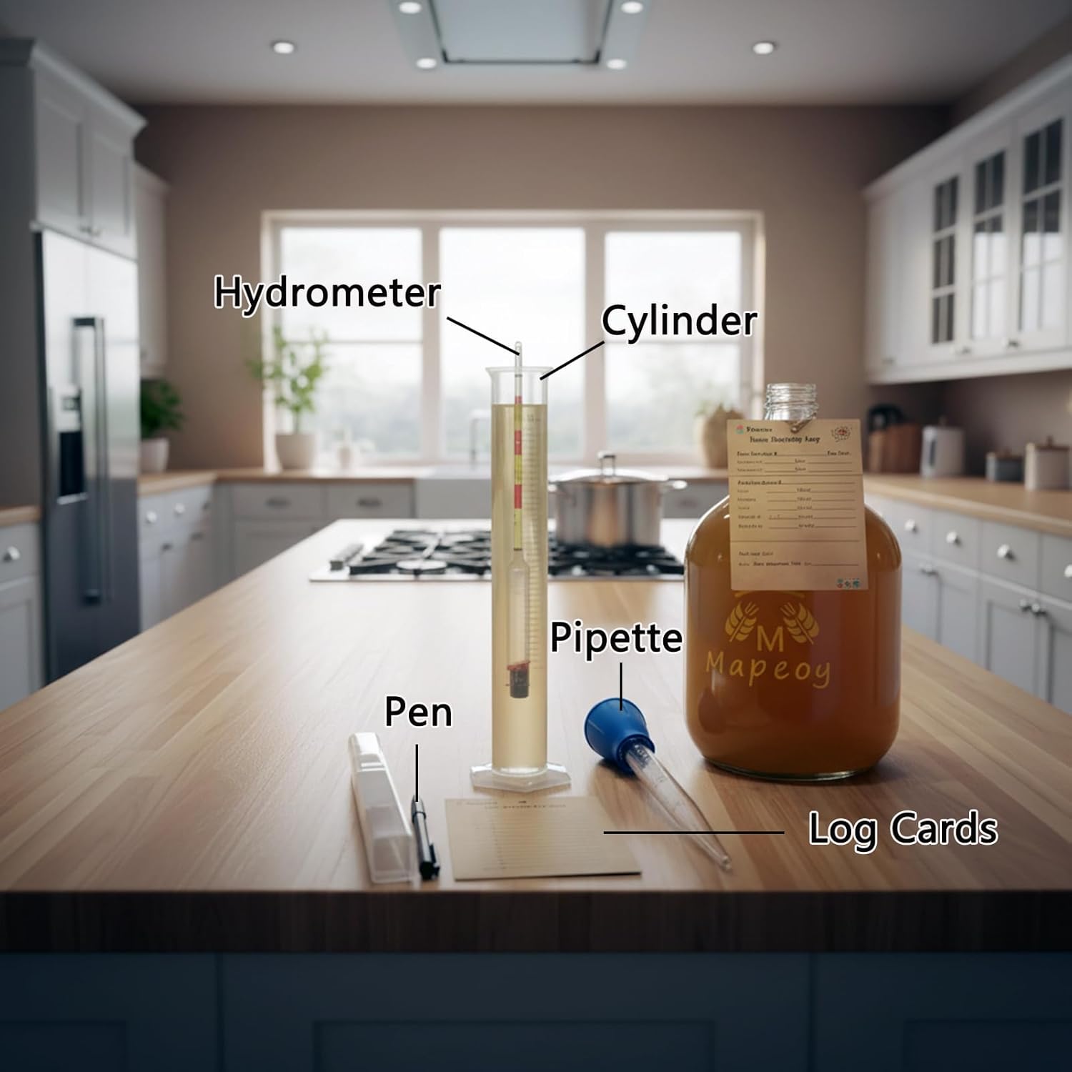 Home Brewing Kit for Beer Wine Mead Cider - Complete DIY Fermentation Set with Hydrometer, Test Jar & Transfer Pipette,Log Card - Starter Equipment for Craft Brewing & Winemaking