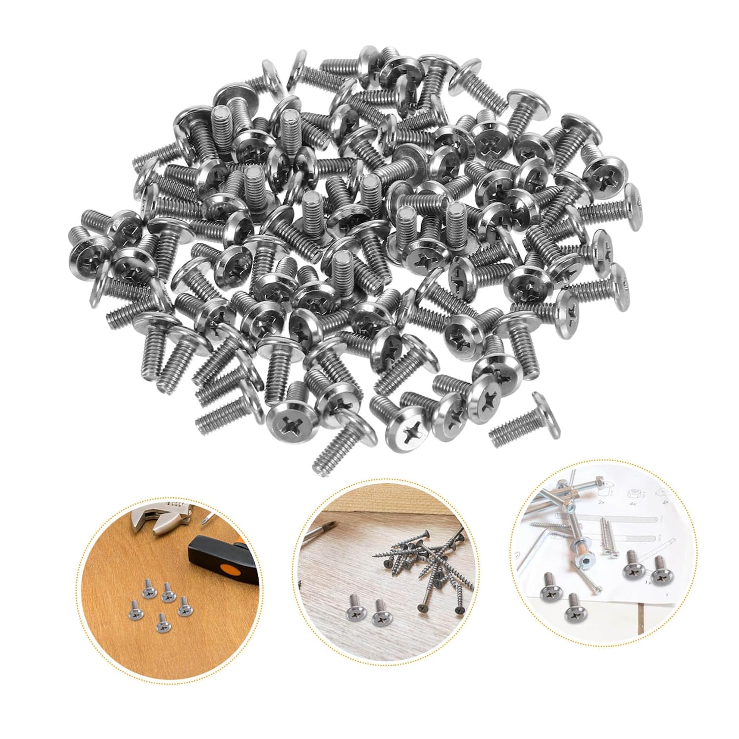 100pcs Nickel-Plated Flat Head Screws Cross Head Countersunk Screws for Furniture Cupboard and Cabinet Mounting Hardware
