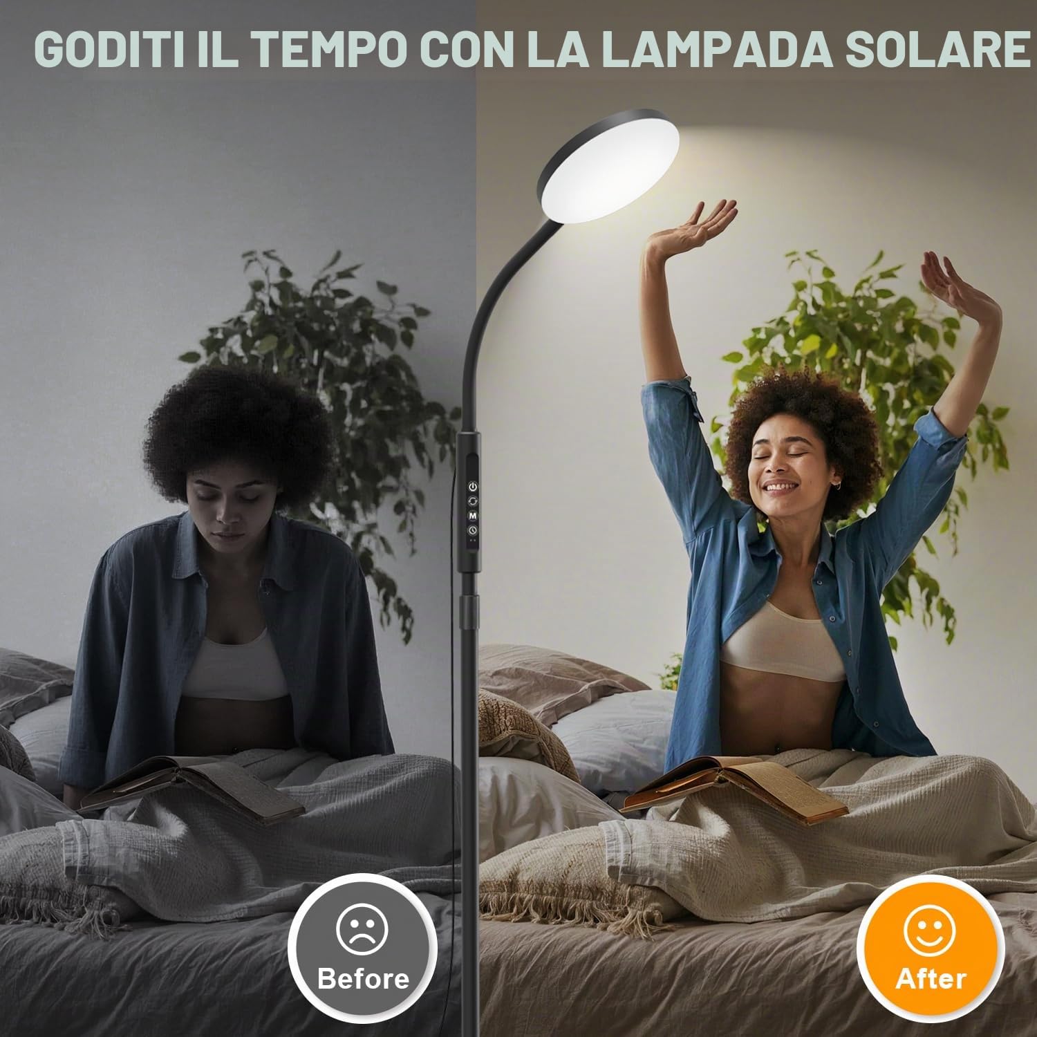20,000 Lux Lampada da Terra - Luce LED Altezza Regolabile con 5 Colori & 10 Livelli, Timer e Base Stabile - Lampada Luce Giorno per Camera da Letto Soggiorno Ufficio