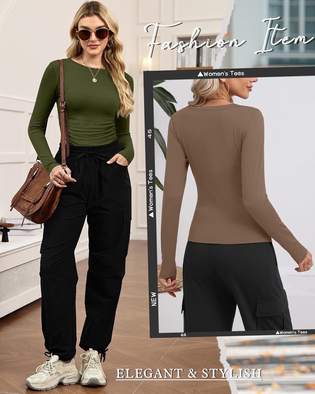 3 Pack Women's Long Sleeve Shirts, Crew Neck Side Ruched Tops Slim Fit Casual T Shirts Basic Fashion Tight Tees - Image 2