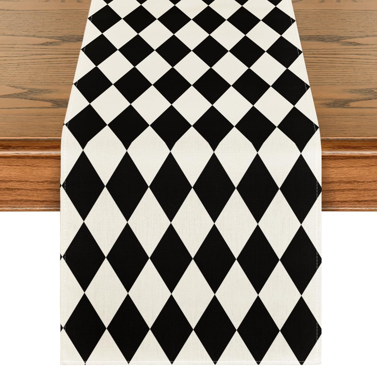 Artoid Mode Black Beige Diamond Plaid Table Runner, Seasonal Halloween Party Kitchen Dining Table Decoration for Home Party Decor 13x72 Inch