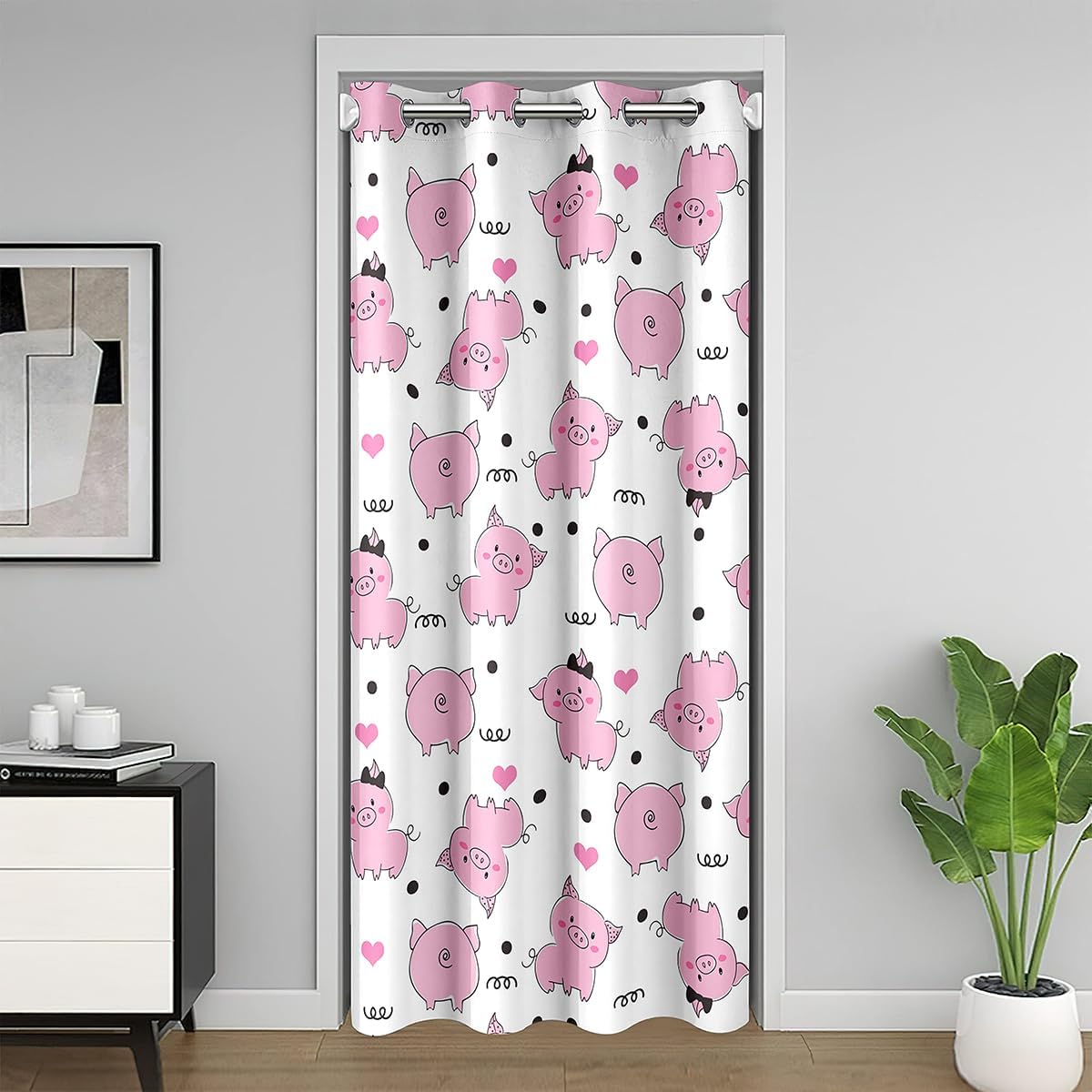 Pink Pig Door Curtain for Girls Privacy, Kawaii Cute Pigs Blackout Curtain for Kids Boys, Farm Animal Doorway Curtain Cartoon Style Door Window Curtains for Bedroom Living Room Closet, 52"W X 80"L
