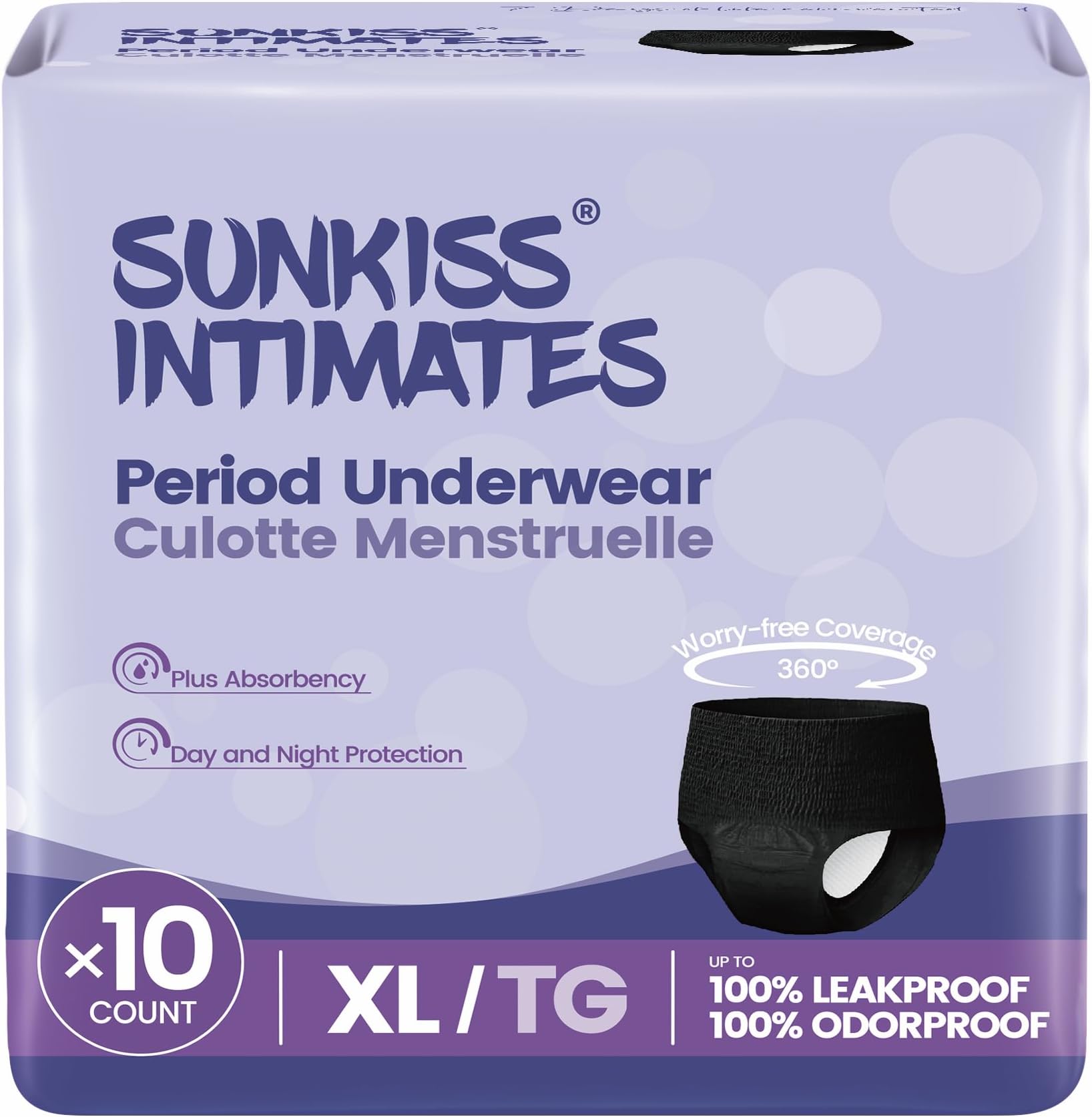 Disposable Period Pants for Women with Heavy Flow, Unscented Postpartum Underwear, Black, XLarge, 10 Count