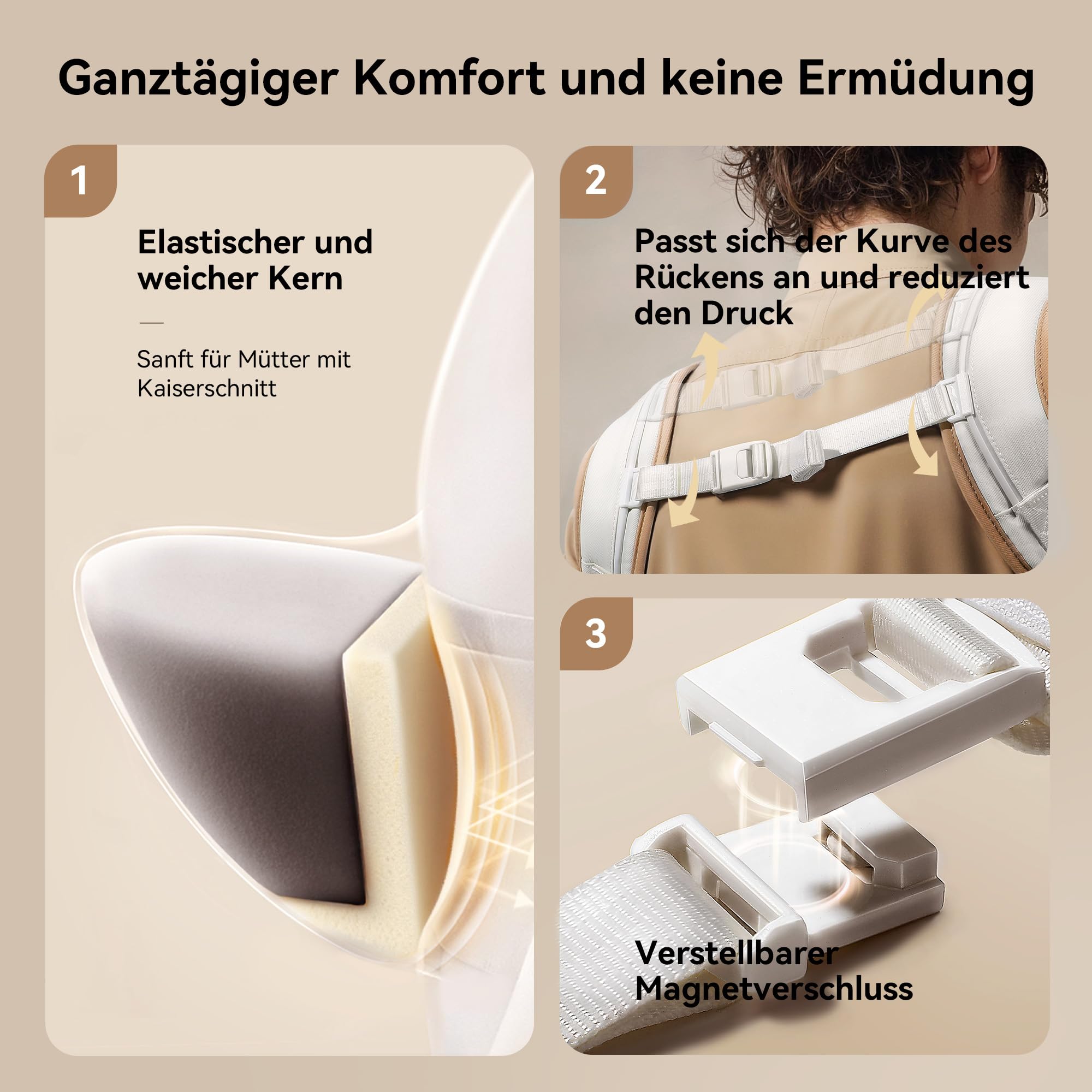 Babytrage mit Hüftkissen, 2-in-1 Verstellbar & Abnehmbar, Atmungsaktiv, Lendenstütze, für Neugeborene & Kleinkinder bis 20 kg
