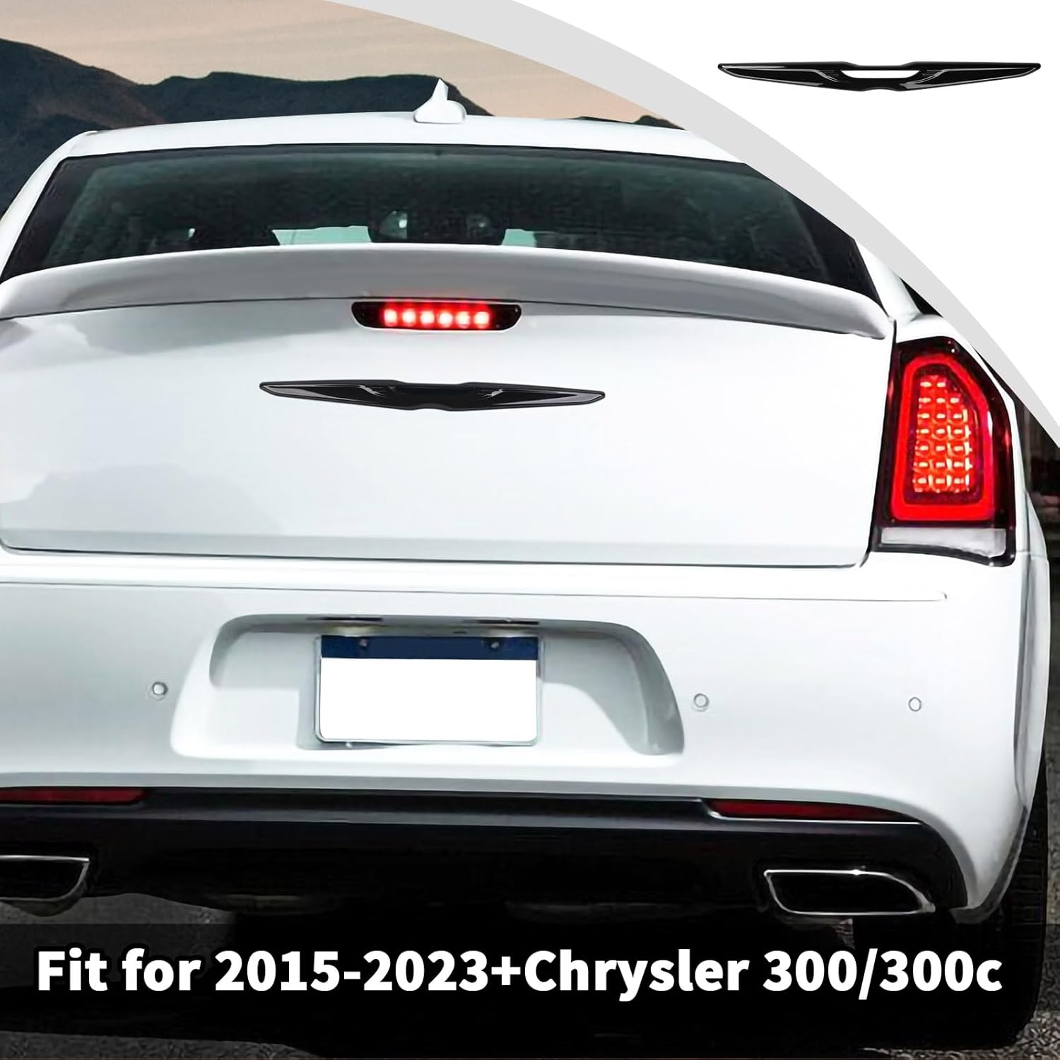 JWWY Rear Emblem Rear Bumper Center Grille Badge Molding Trim Cover Fit for 2011-2025 Chrysler 300 300C Exterior Accessories,abs Black