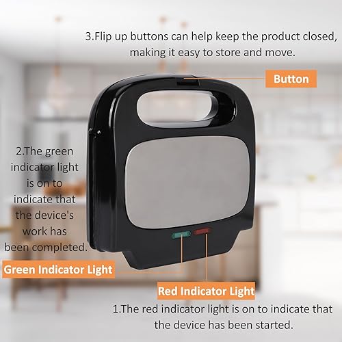 Miniatura 4 de Sandwichera de 800 W con placas antiadherentes, calefacción de doble cara, fácil de limpiar y almacenar, perfecta para cocinar tostadas francesas,