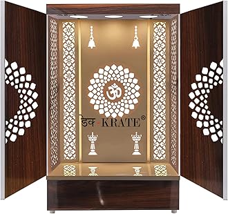 Wooden Door Temples Wall Hanging & Table Top Wood Mandir with Lights for Home & Office Deco (Design 29) (24 x 16 x 12 INCH), White & Brown, DES-029